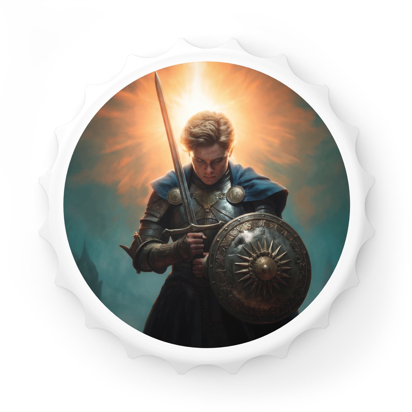 Dawn-Bound Knight Bottle Opener – Sunlit Resolve in Steel