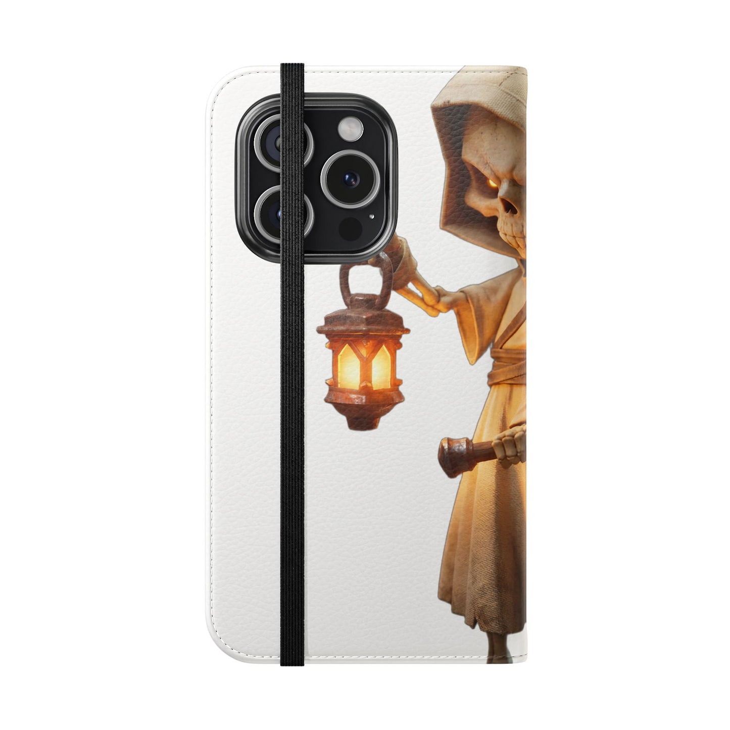 Lantern-Bearing Sentinel Flip Cases – Hooded Guardian with Scythe and Warm Glow