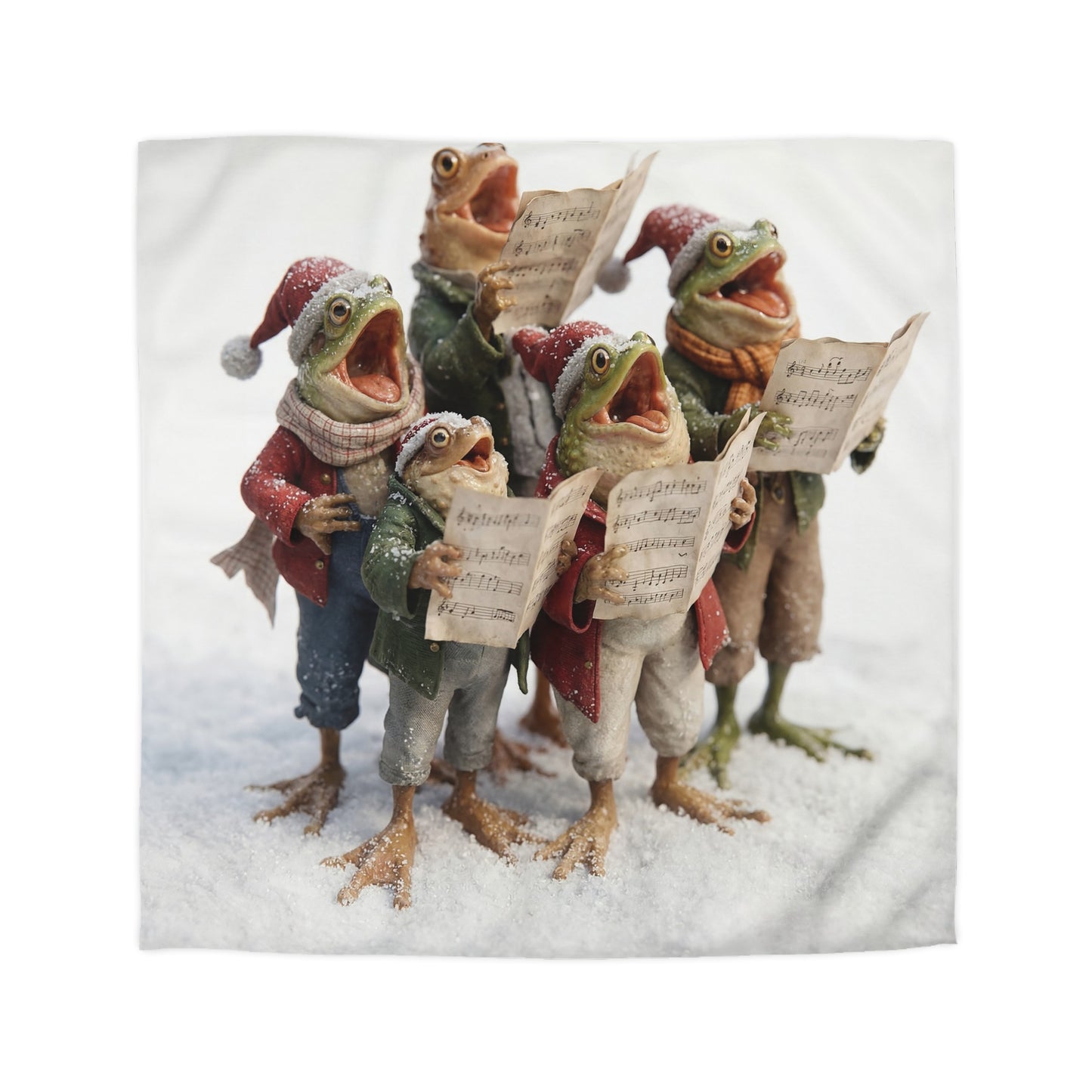 Frogs in Snow Choir Microfiber Duvet Cover – Winter Carolers in Frosty Harmony