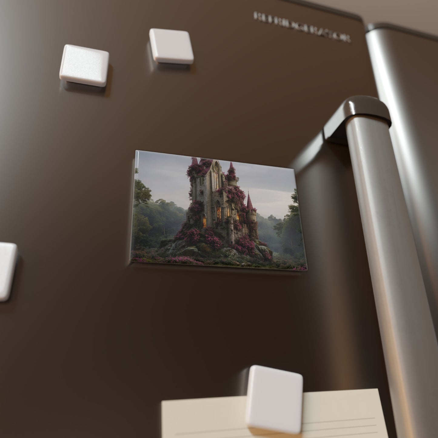 Rose-Clad Castle Button Magnet, Rectangle (1 & 10 pcs) – Whispers of a Forgotten Garden