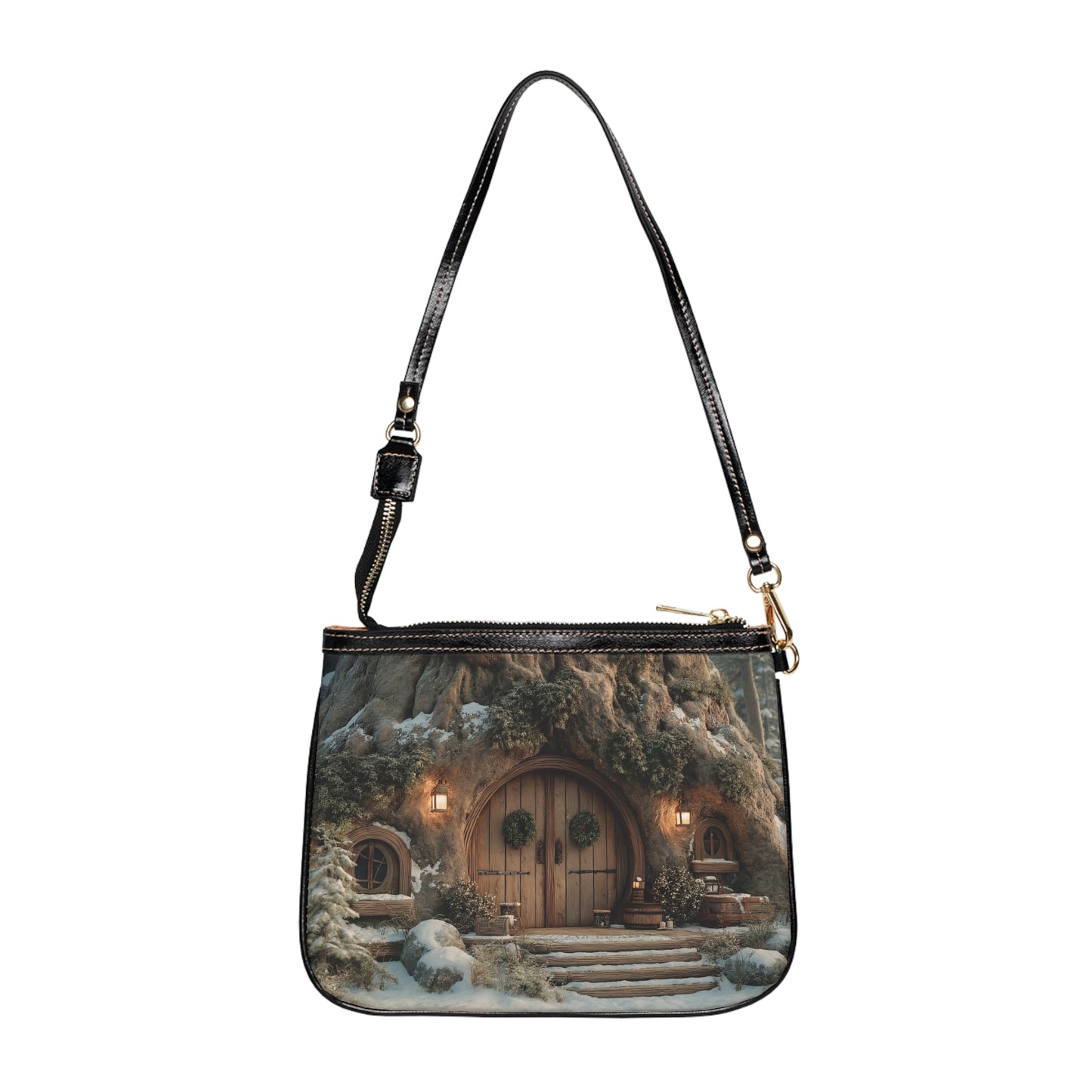 Winterwood Cottage Shoulder Bag – Snow-Dusted Treehouse Sanctuary
