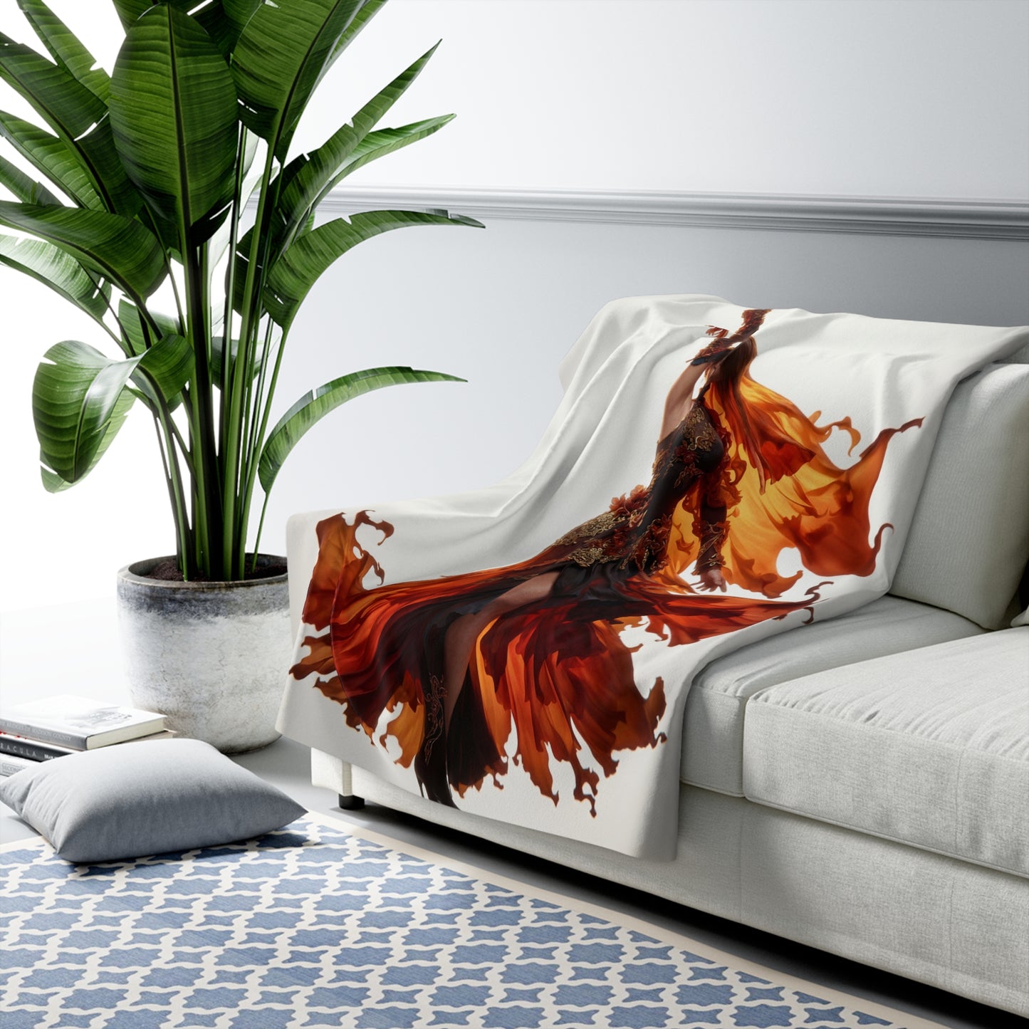 Flame Dancer Sherpa Fleece Blanket – Crimson Silk Guardian Wrap