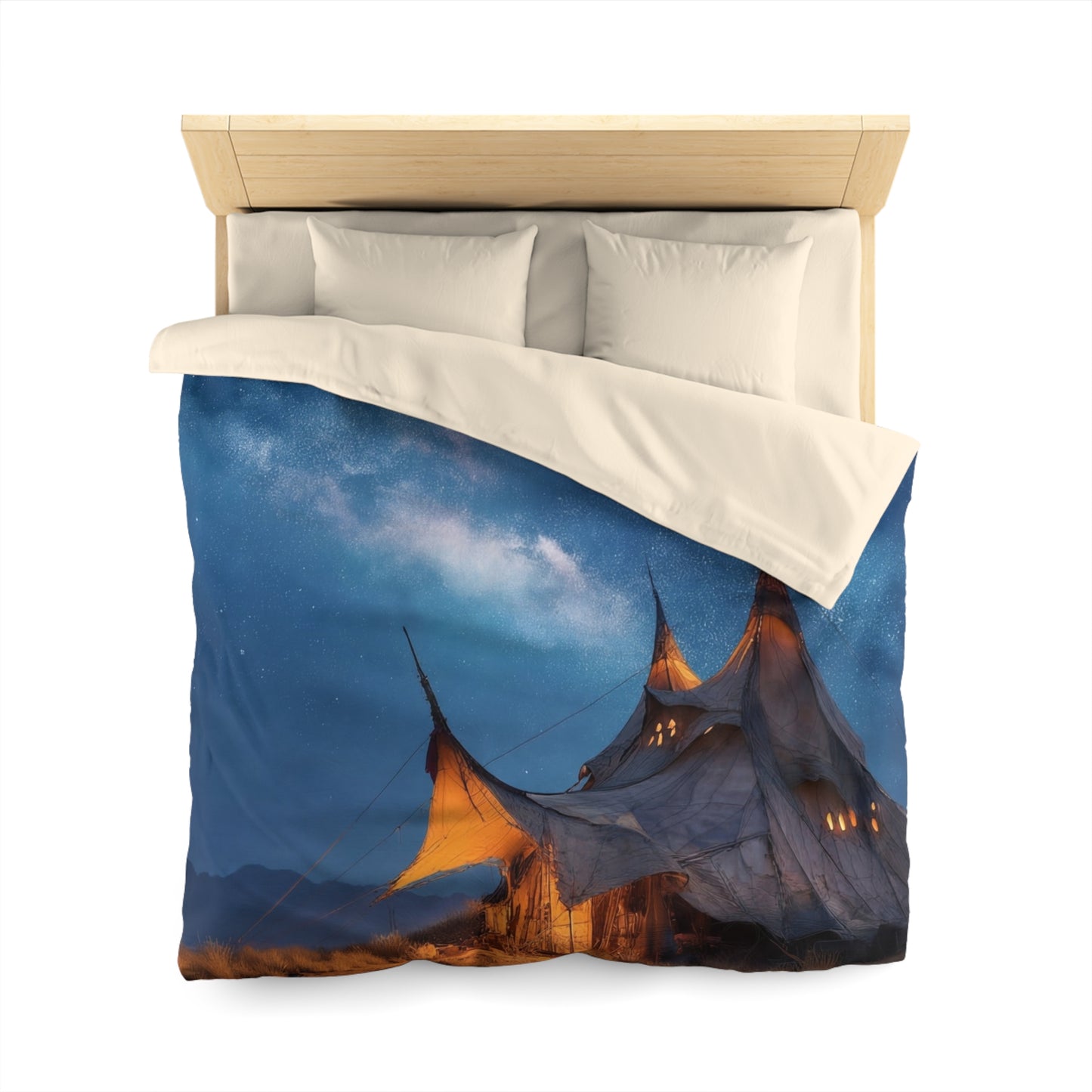 Starlit Nomad Tent Duvet Cover – Milky Way Sanctuary Under Open Skies