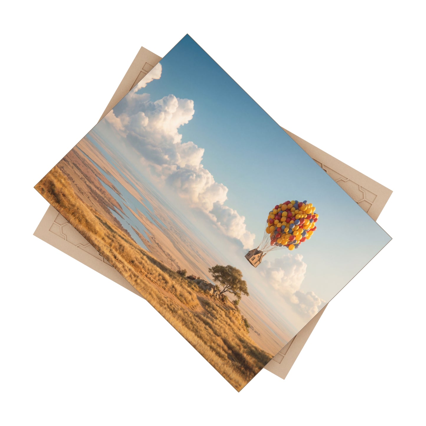 House on Balloons Ceramic Photo Tile – Skybound Hearth Over Golden Hills