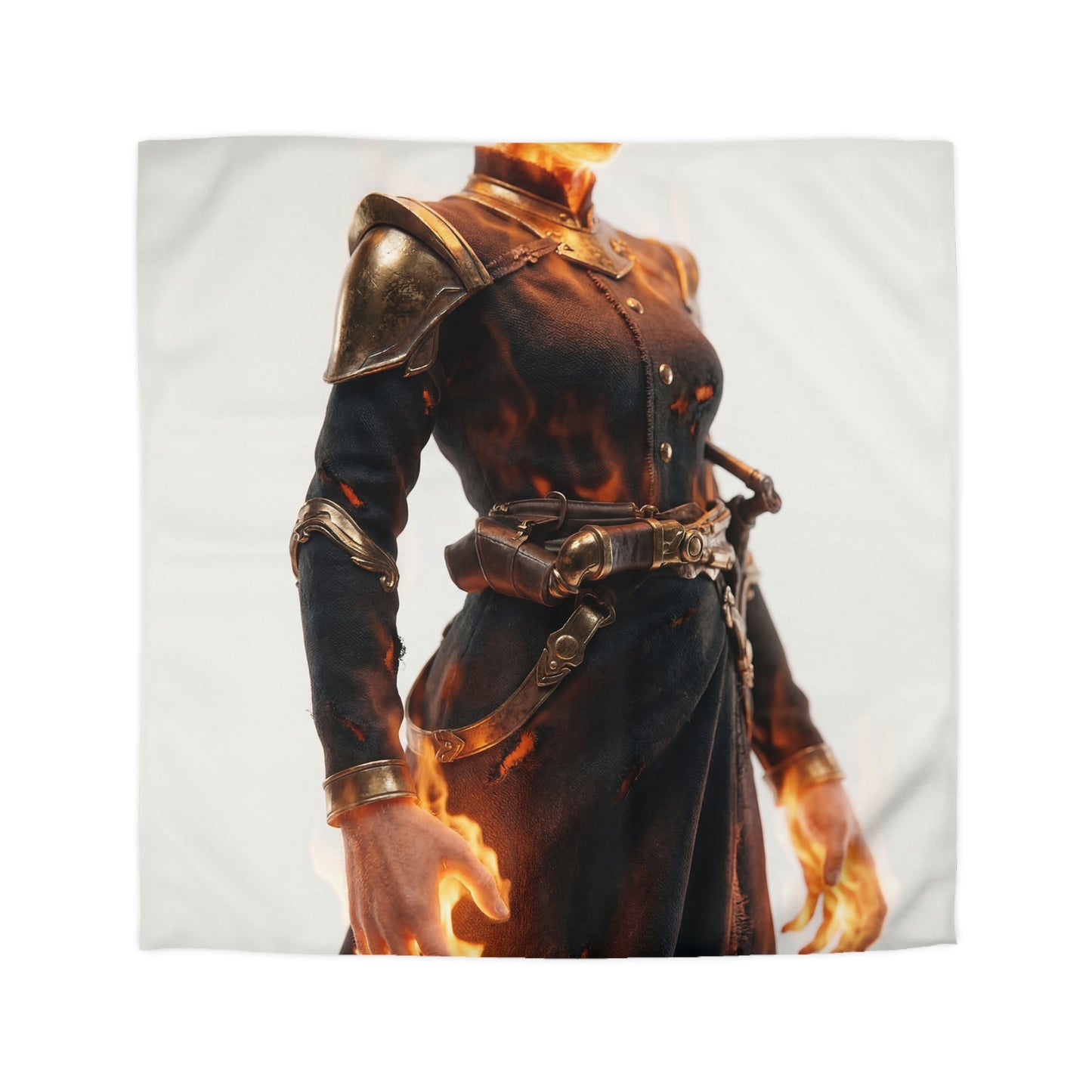 Flame-Wreathed Sentinel Microfiber Duvet Cover – Ashes and Ember Reverie