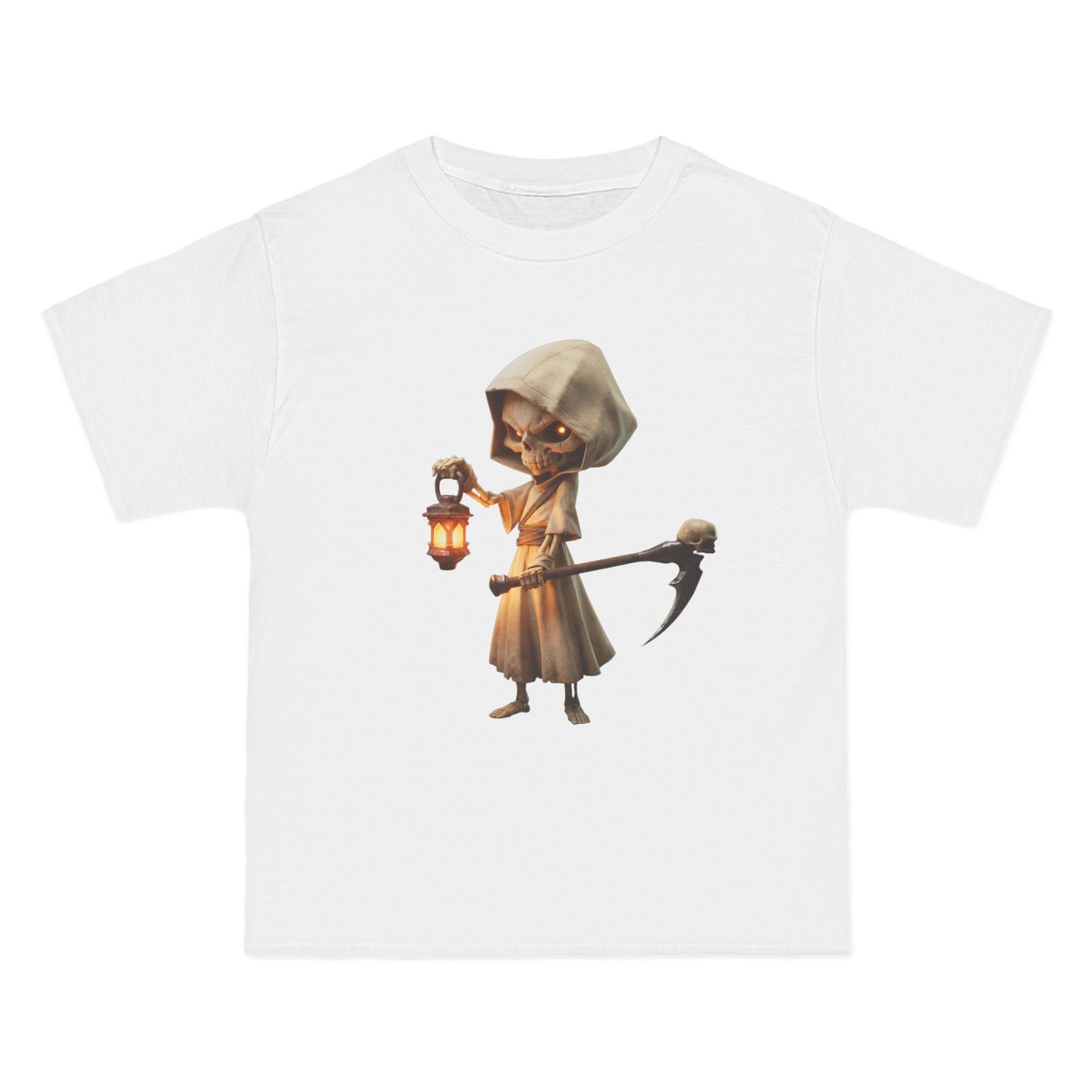 Lantern-Bearing Grim Reaper Short-Sleeve T-Shirt – Hooded Sentinel with Scythe