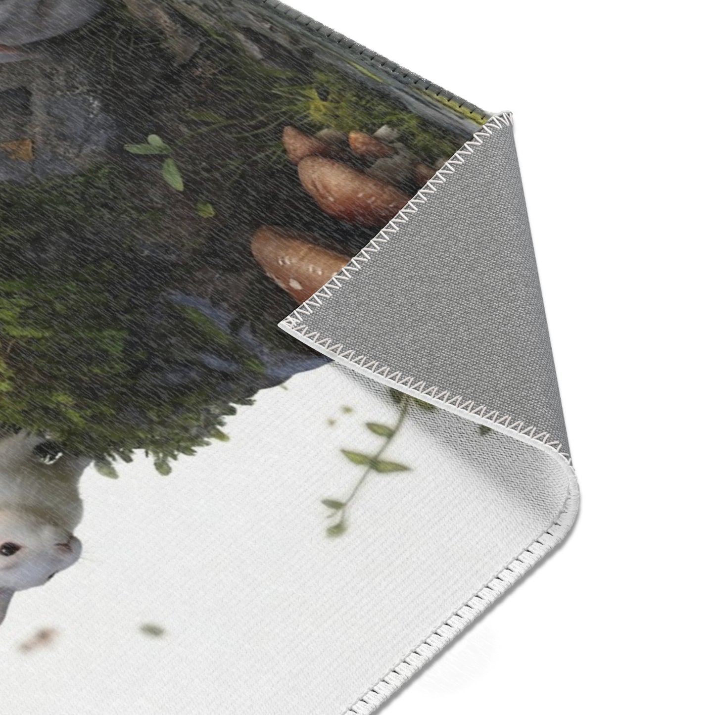 Forest Sentinel Area Rug – Glowing Antlered Child Amid Mushrooms and Rabbits