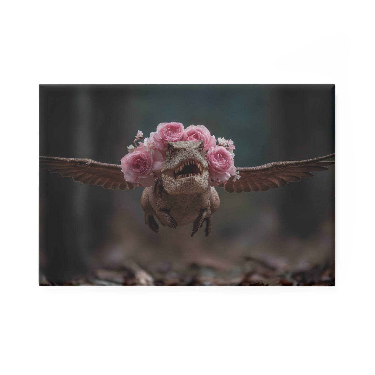 Winged Tyrant with Rose Crown Button Magnet, Rectangle (1 & 10 pcs) – Forest Flight in Soft Petals