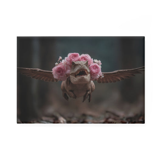 Winged Tyrant with Rose Crown Button Magnet, Rectangle (1 & 10 pcs) – Forest Flight in Soft Petals
