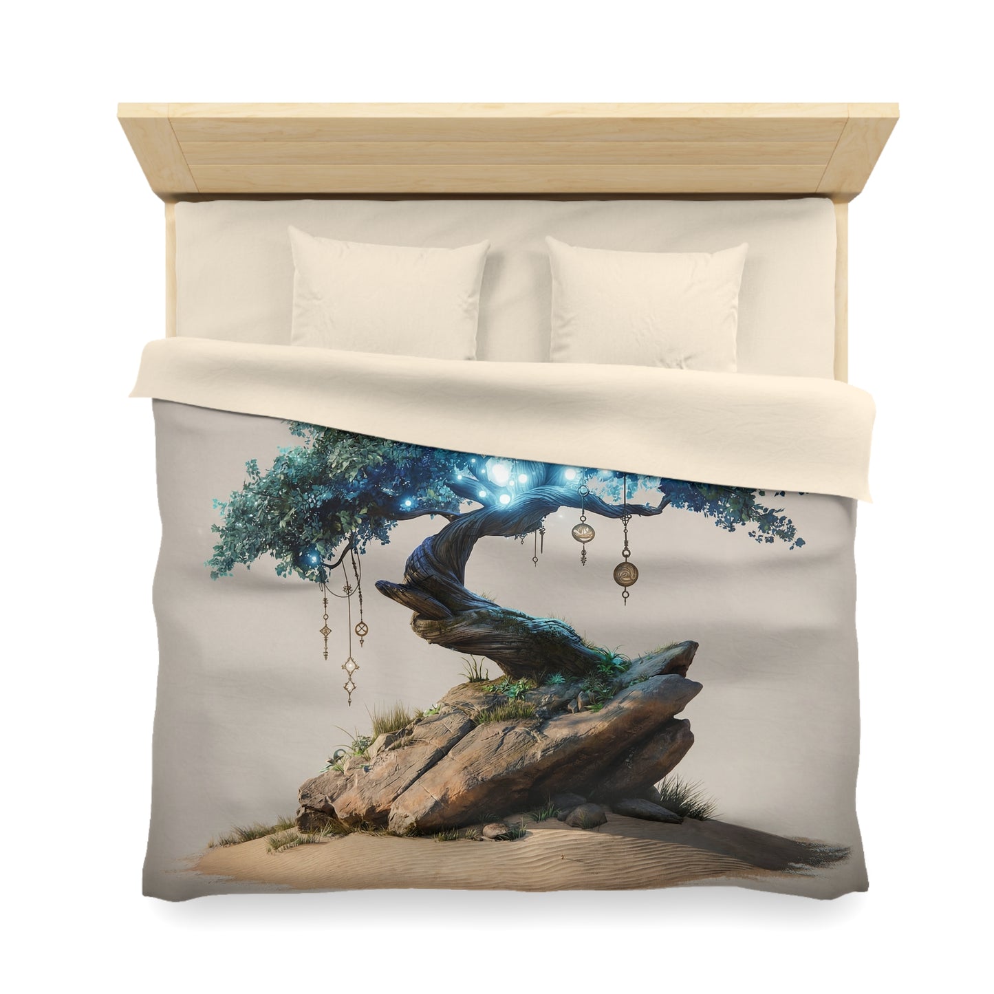 Luminescent Wisdom Tree Microfiber Duvet Cover – Desert Oasis with Glowing Canopy