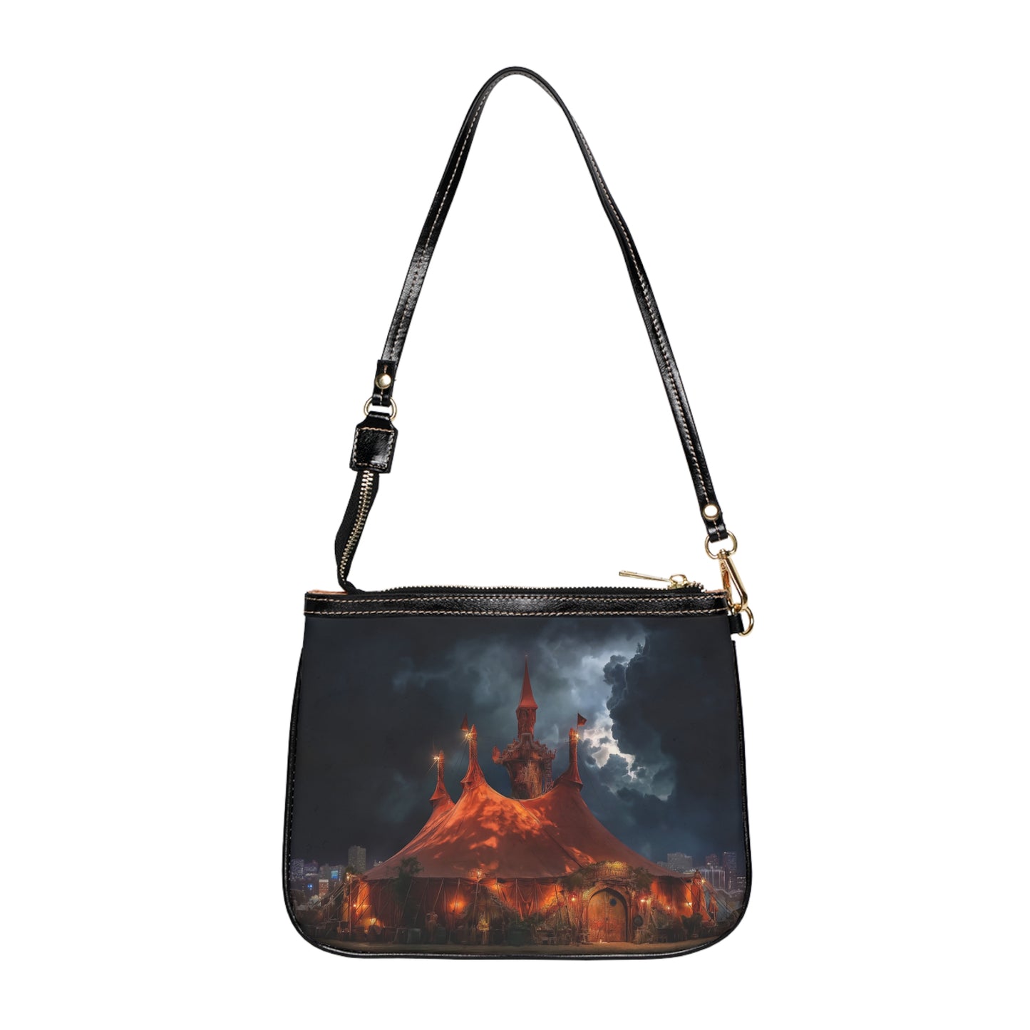 Crimson Carnival Tent Small Shoulder Bag – Midnight Magic Under Storm Skies