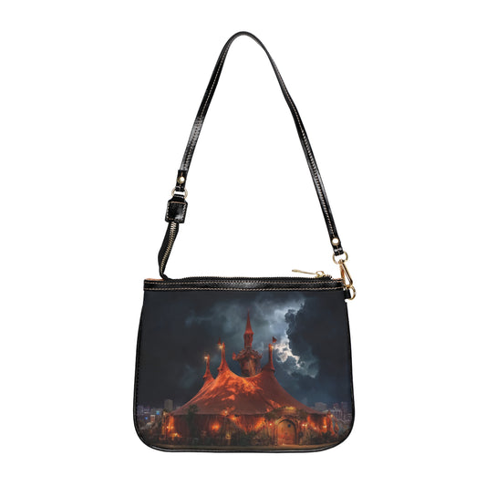 Crimson Carnival Tent Small Shoulder Bag – Midnight Magic Under Storm Skies