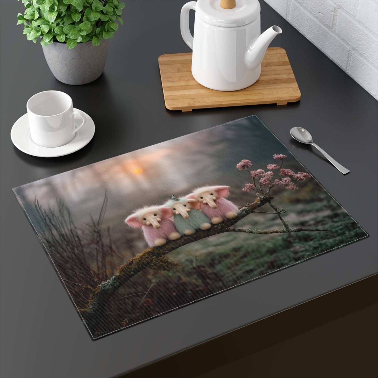 Three Furry Elephant Friends Placemat – Twilight Meadow Guardians