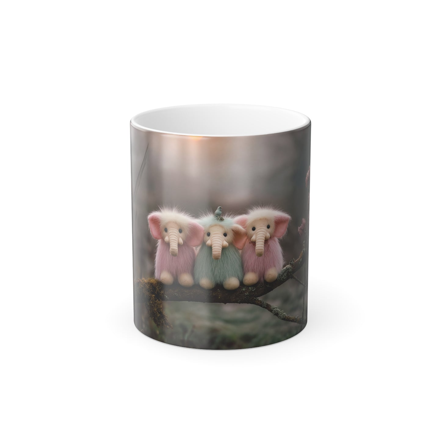 Mossy Branch Trio Mug – Pastel Elephants at Twilight Forest Edge
