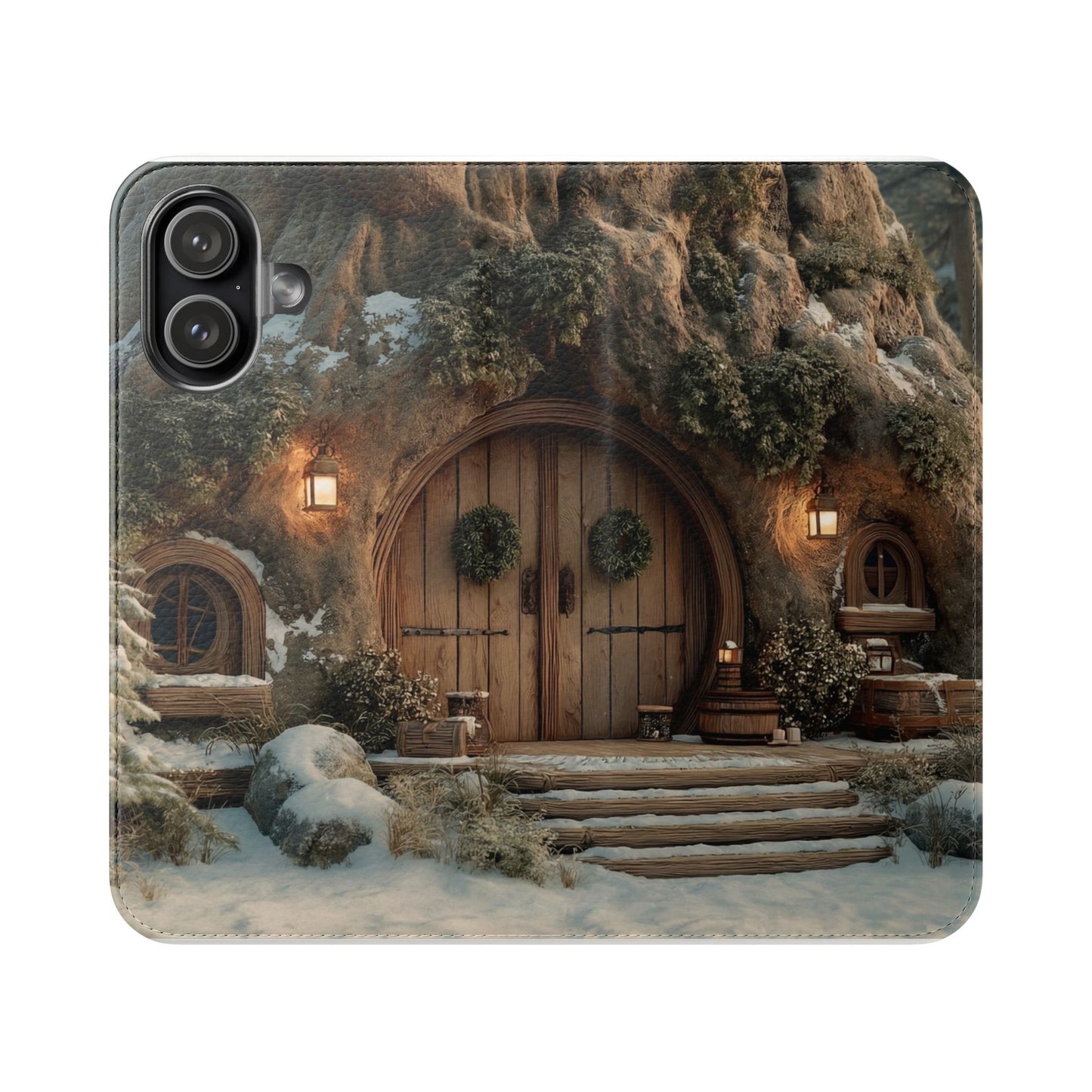Hobbit Hole Flip Cases – Cozy Winter Doorway Scene