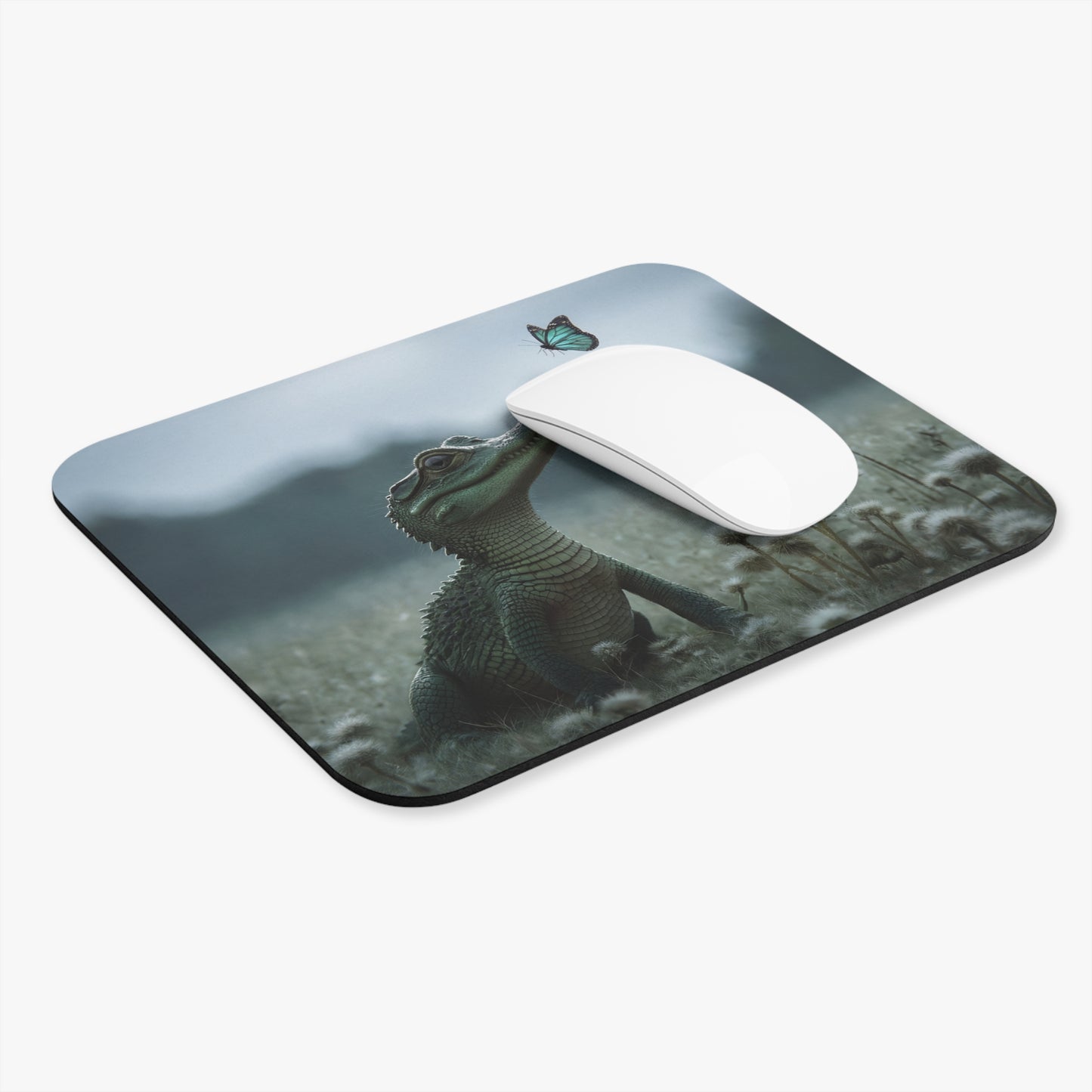 Tiny Crocodile & Butterfly Mouse Pad – Misty Meadow Whimsy