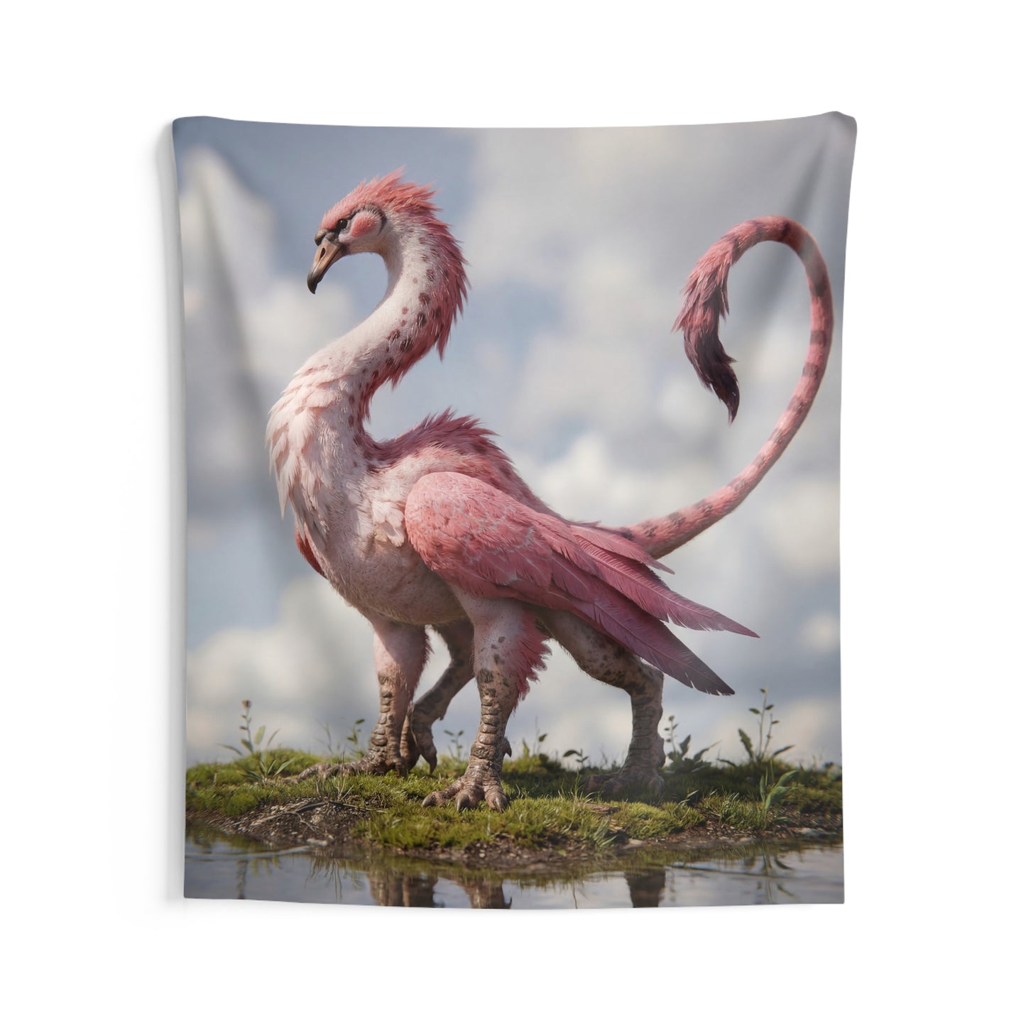 Pink Feathered Sentinel Indoor Wall Tapestries – Dawn’s Soft-Feathered Watcher