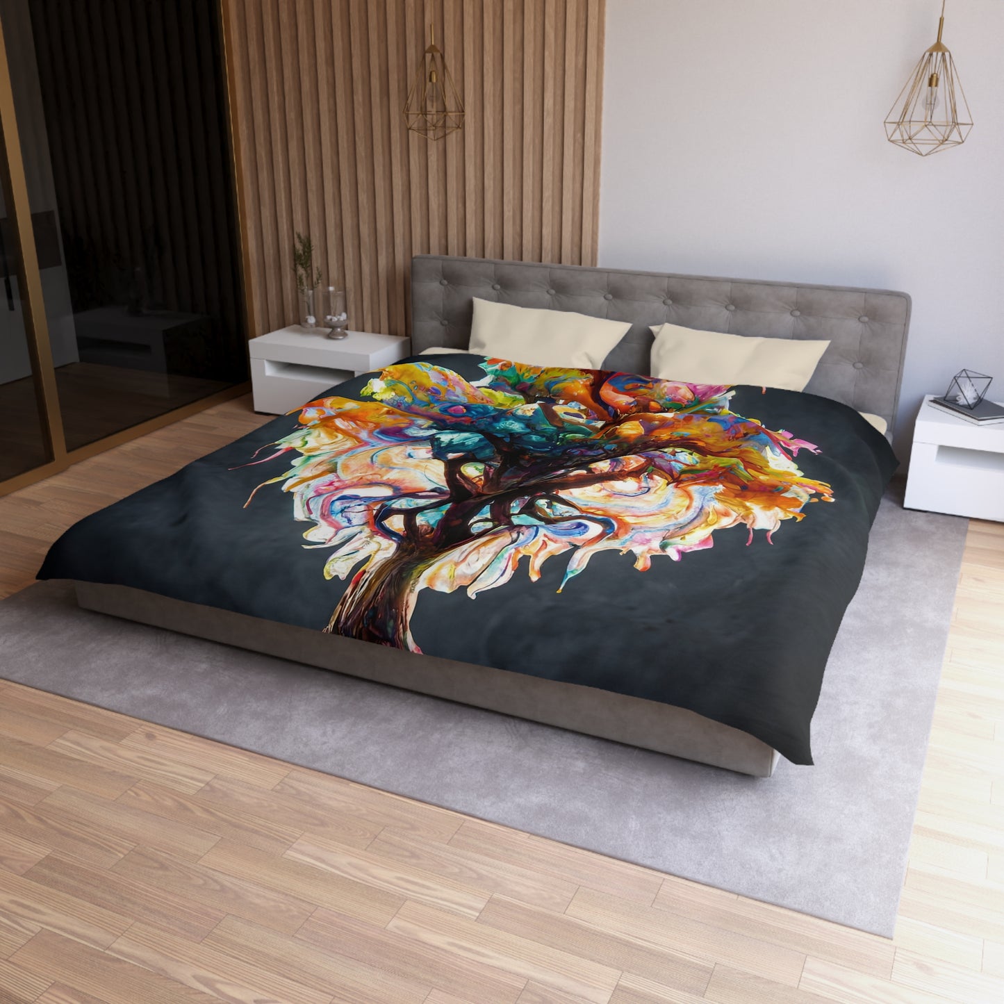 Chromatic Soul Tree Microfiber Duvet Cover – Where Color Blooms Like Light