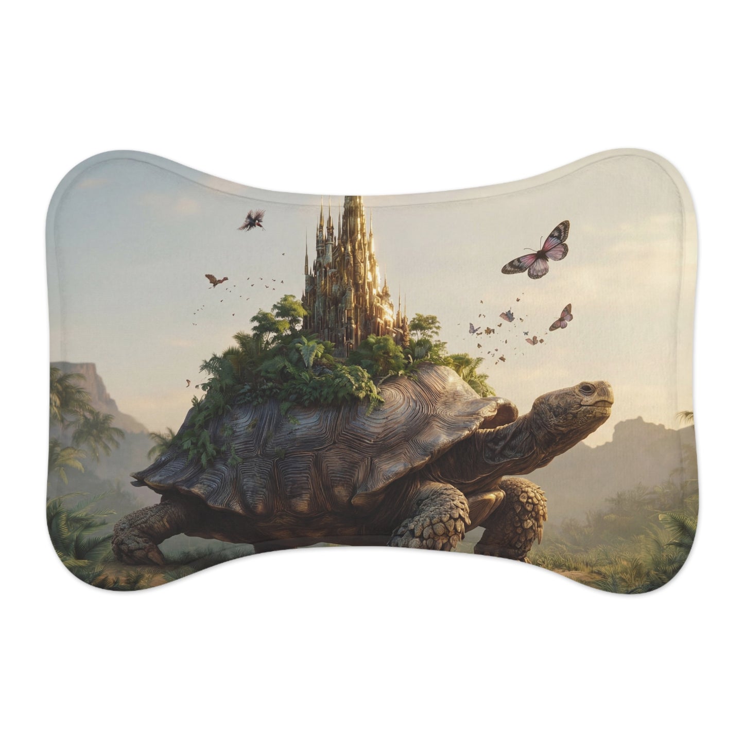 Celestial Tortoise Castle Pet Feeding Mats – Sunlit Sanctuary for Your Furry Companions