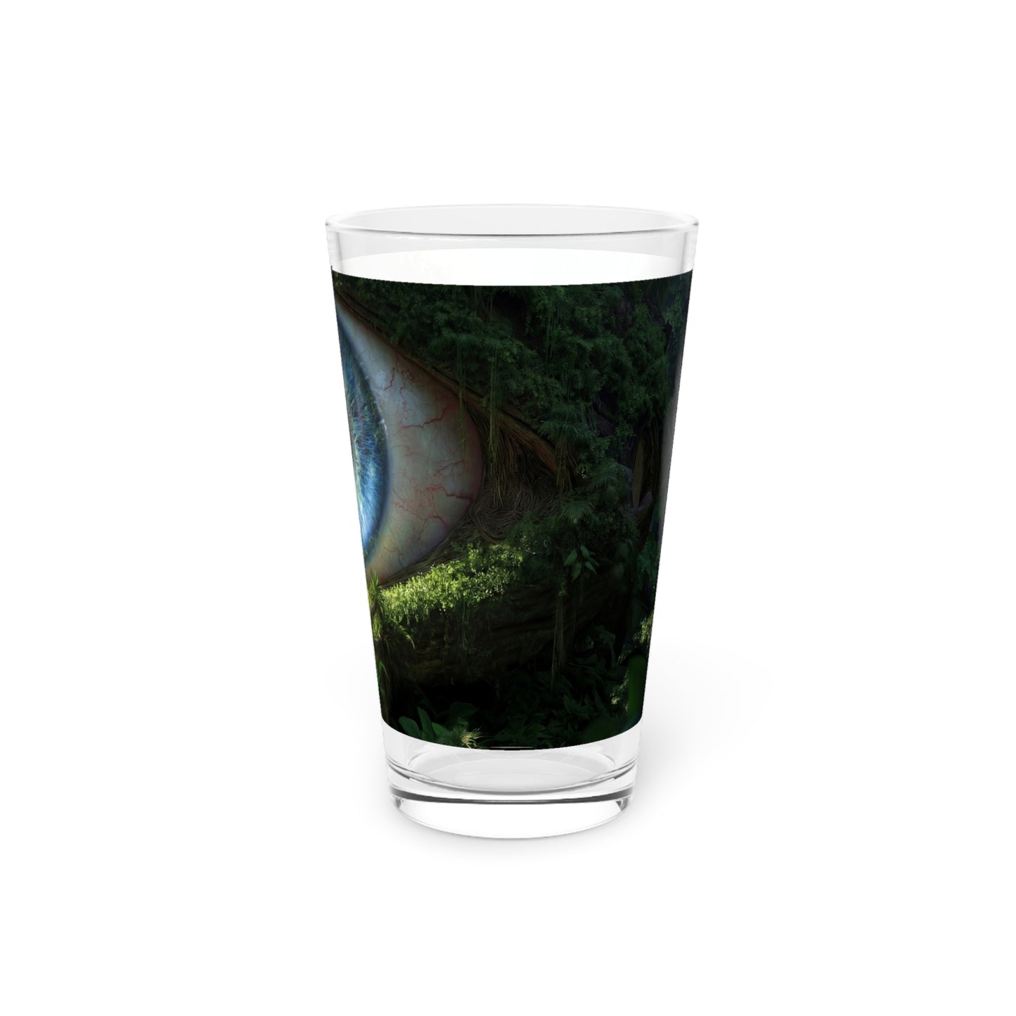 Guardian Eye of the Verdant Grove Pint Glass – 16oz Forest Watcher