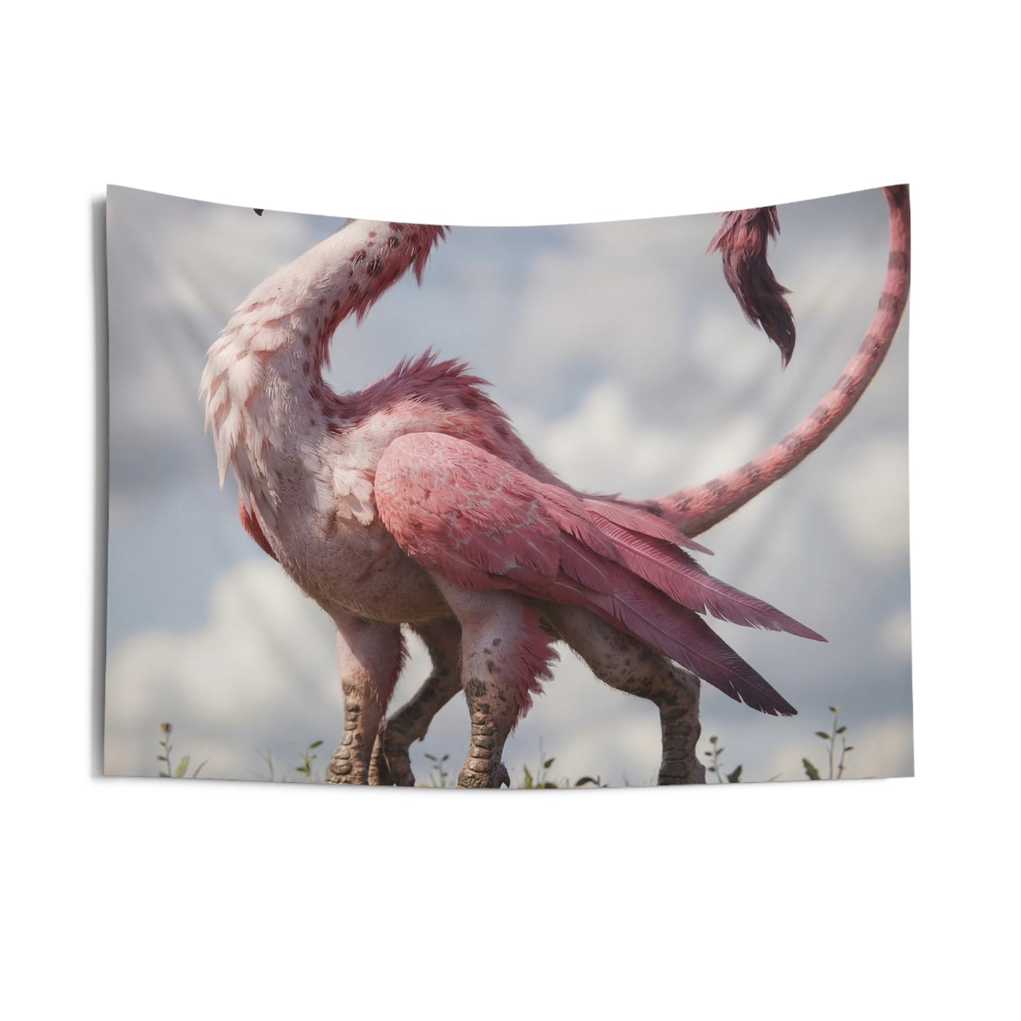 Pink Feathered Sentinel Indoor Wall Tapestries – Dawn’s Soft-Feathered Watcher