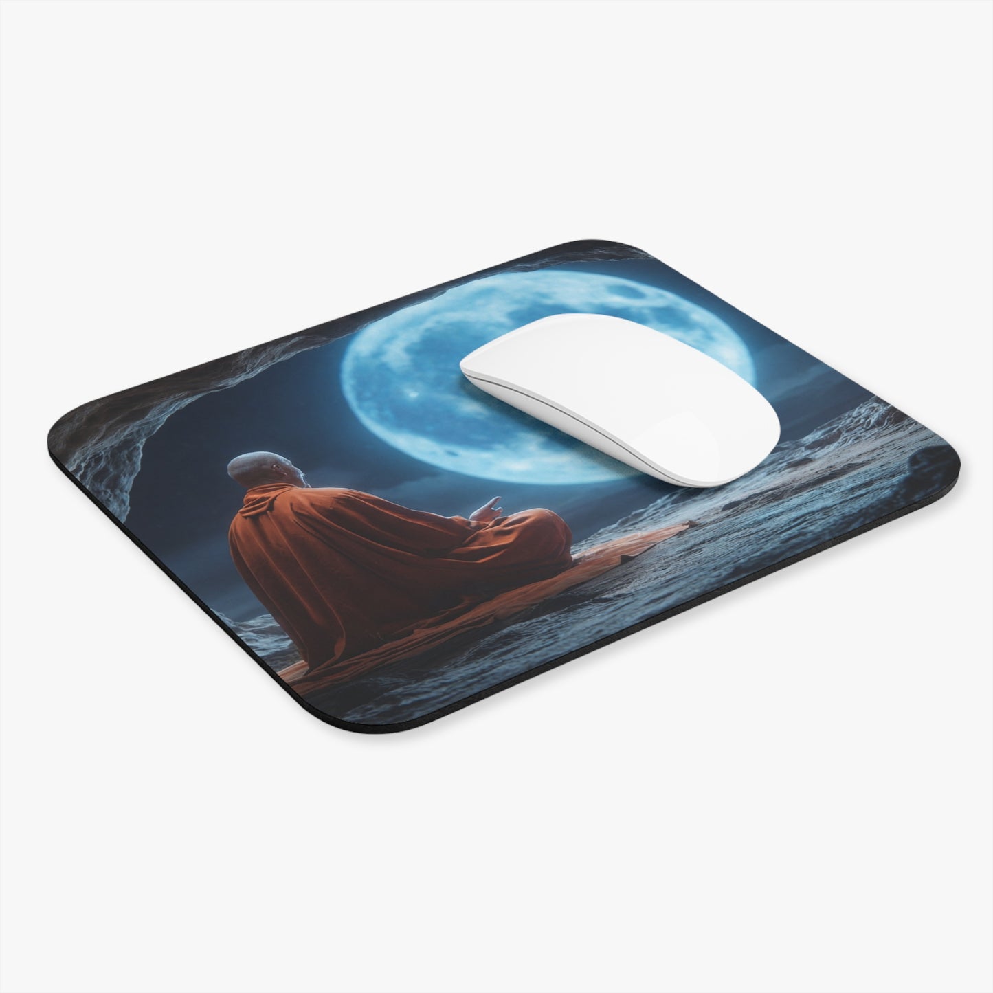 Moonlit Monk Mouse Pad (Rectangle) – Stillness Beneath the Celestial Glow