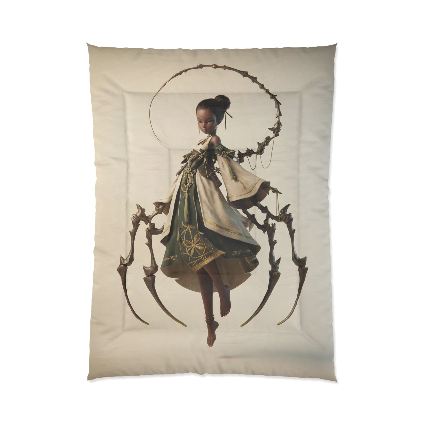 Spider Sentinel Comforter – Moonlit Weave and Gilded Threads