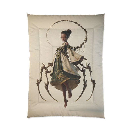 Spider Sentinel Comforter – Moonlit Weave and Gilded Threads
