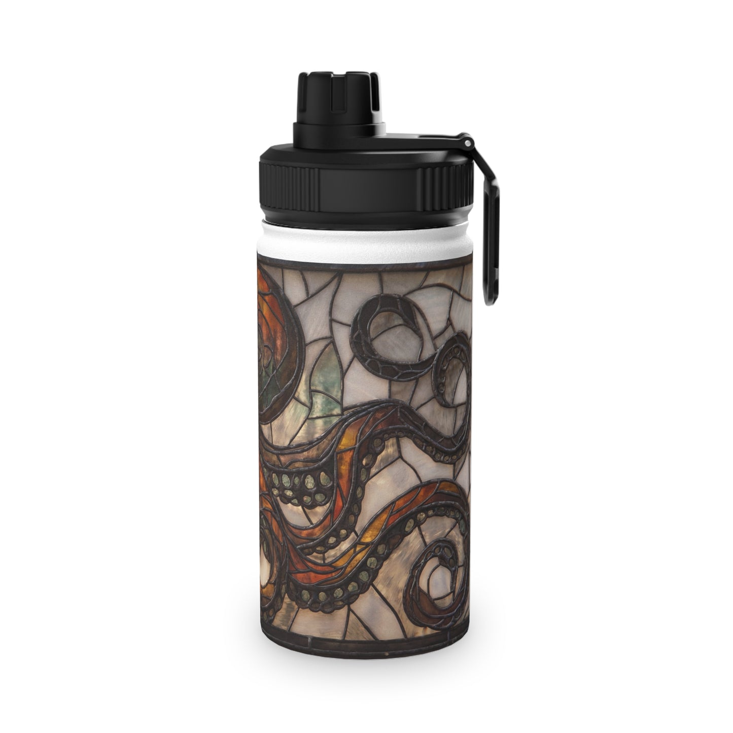 Stained Glass Octopus Water Bottle – Amber Tide Guardian with Iron Frame