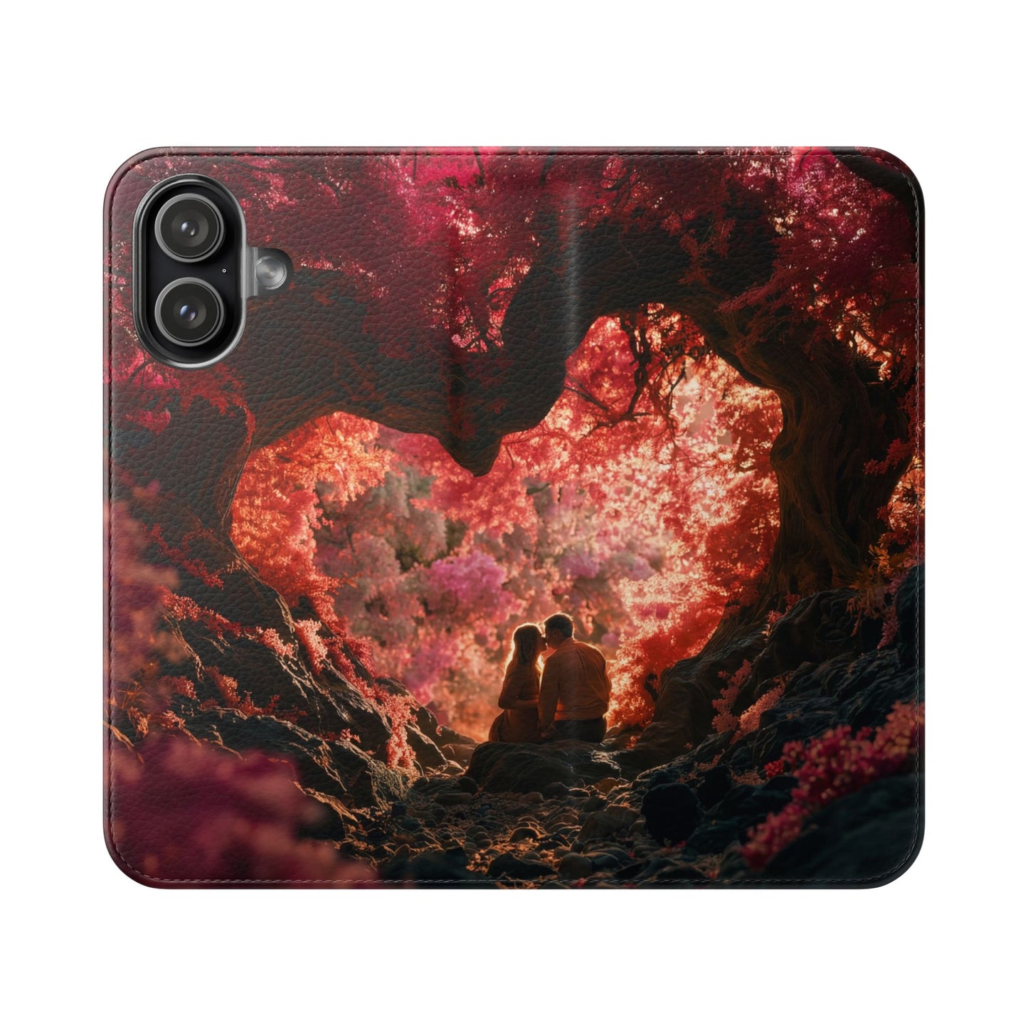 Crimson Arch Flip Cases – Heart-Shaped Canopy Romance