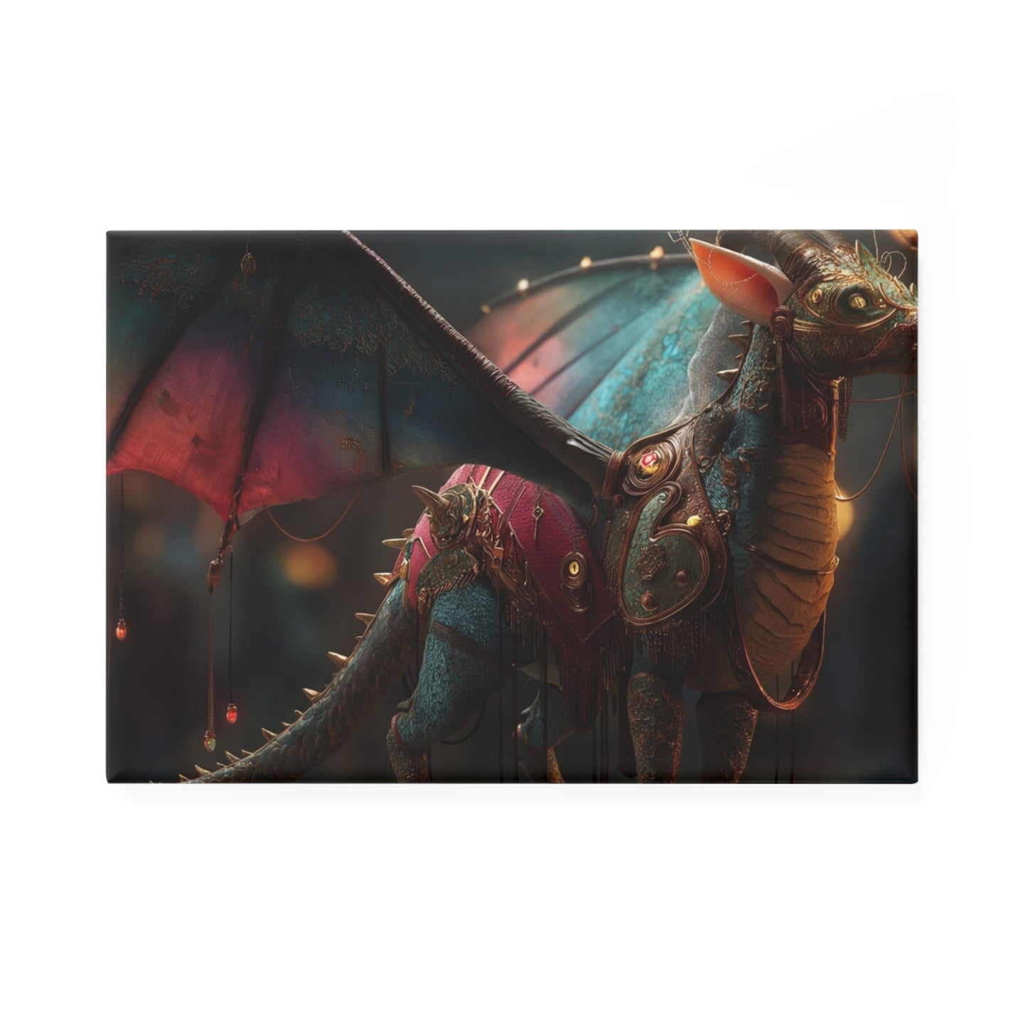 Regal Dragon with Lantern Wings Button Magnet, Rectangle (1 & 10 pcs) – Twilight Market Guardian