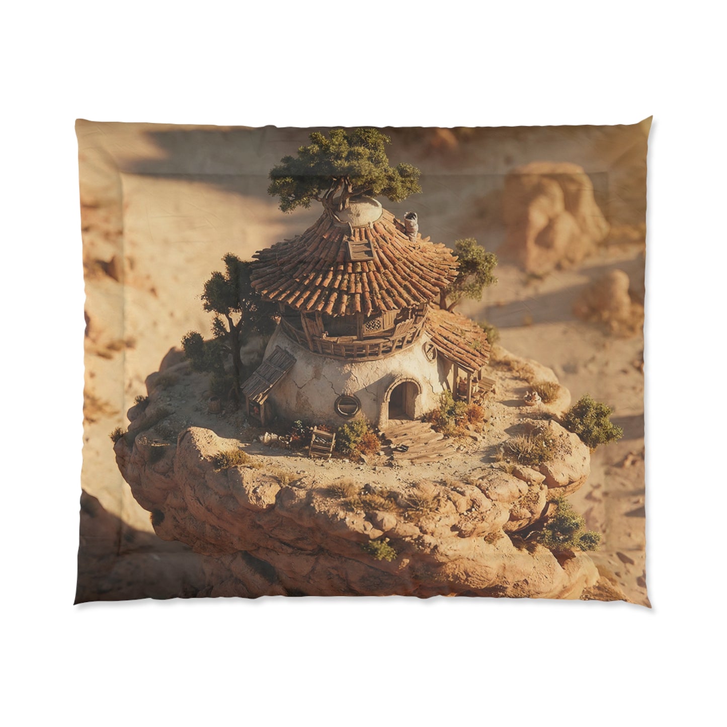 Desert Sentinel Comforter – Cliffside Cottage at Golden Hour