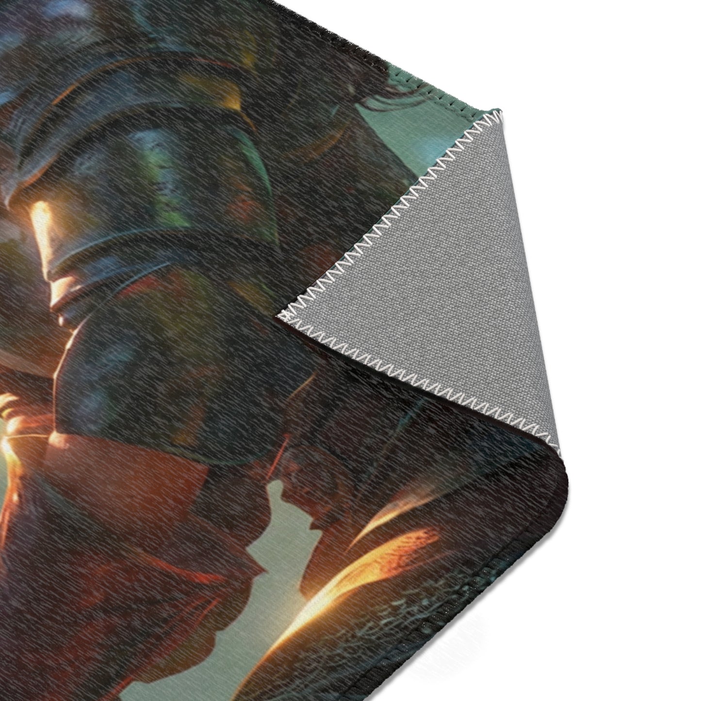 Elf Knight and Dragon Companion Area Rug – Sunlit Crystal Grove Sanctuary