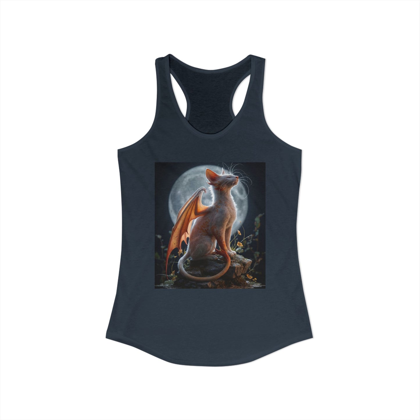 Moonlit Dragon Cat Racerback Tank – Ethereal Orange Glow Silhouette