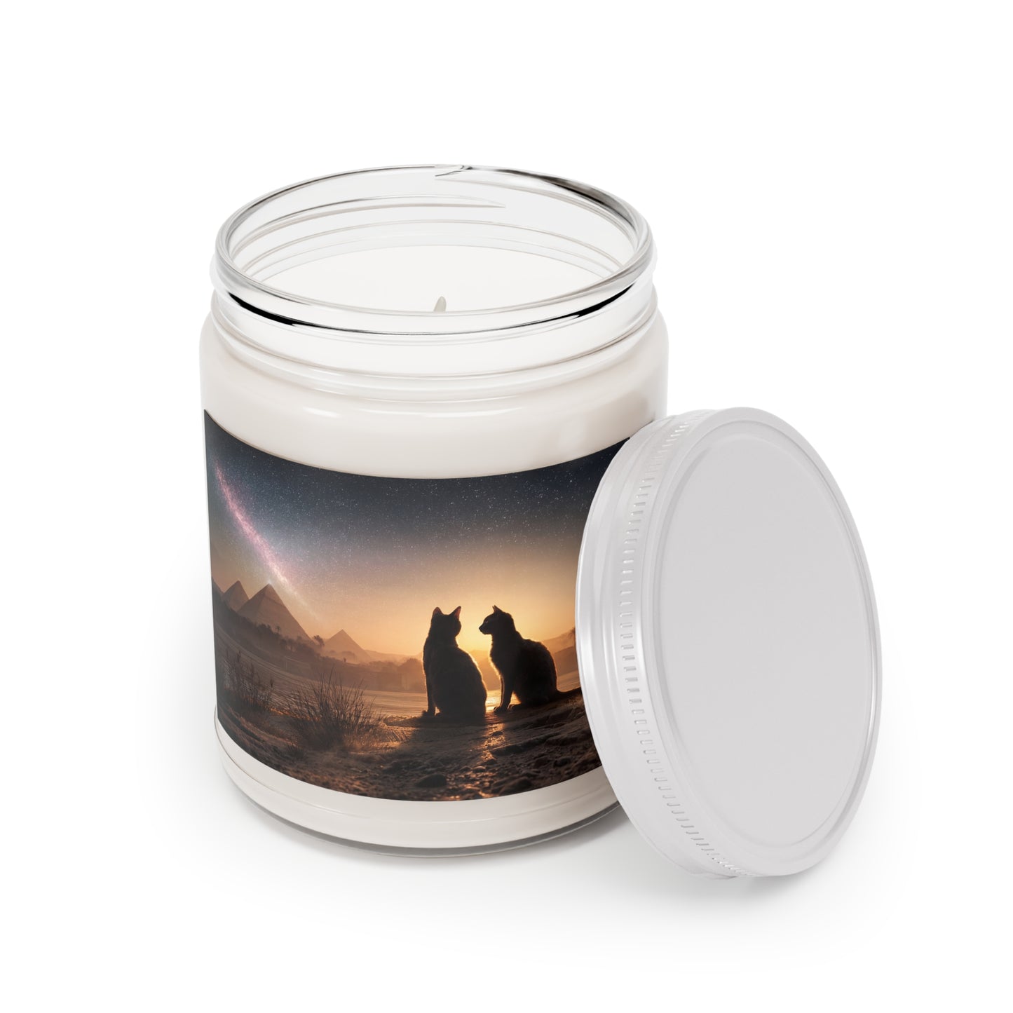 Star-Struck Feline Scented Soy Candles with White Lid, 9oz – Pyramids Under Milky Way Glow