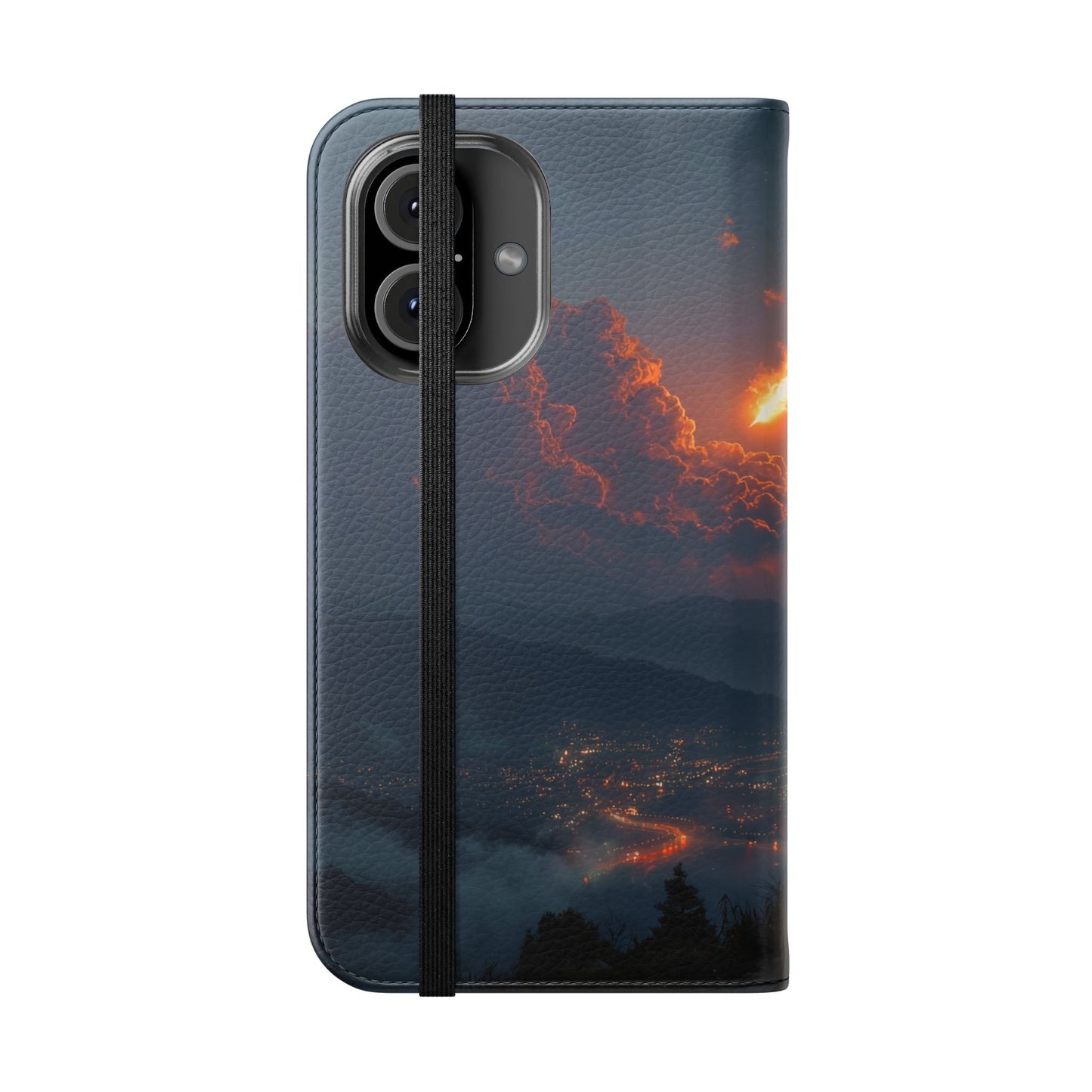 Meteor Over Valley Flip Cases – Crimson Sky Sentinel Cover