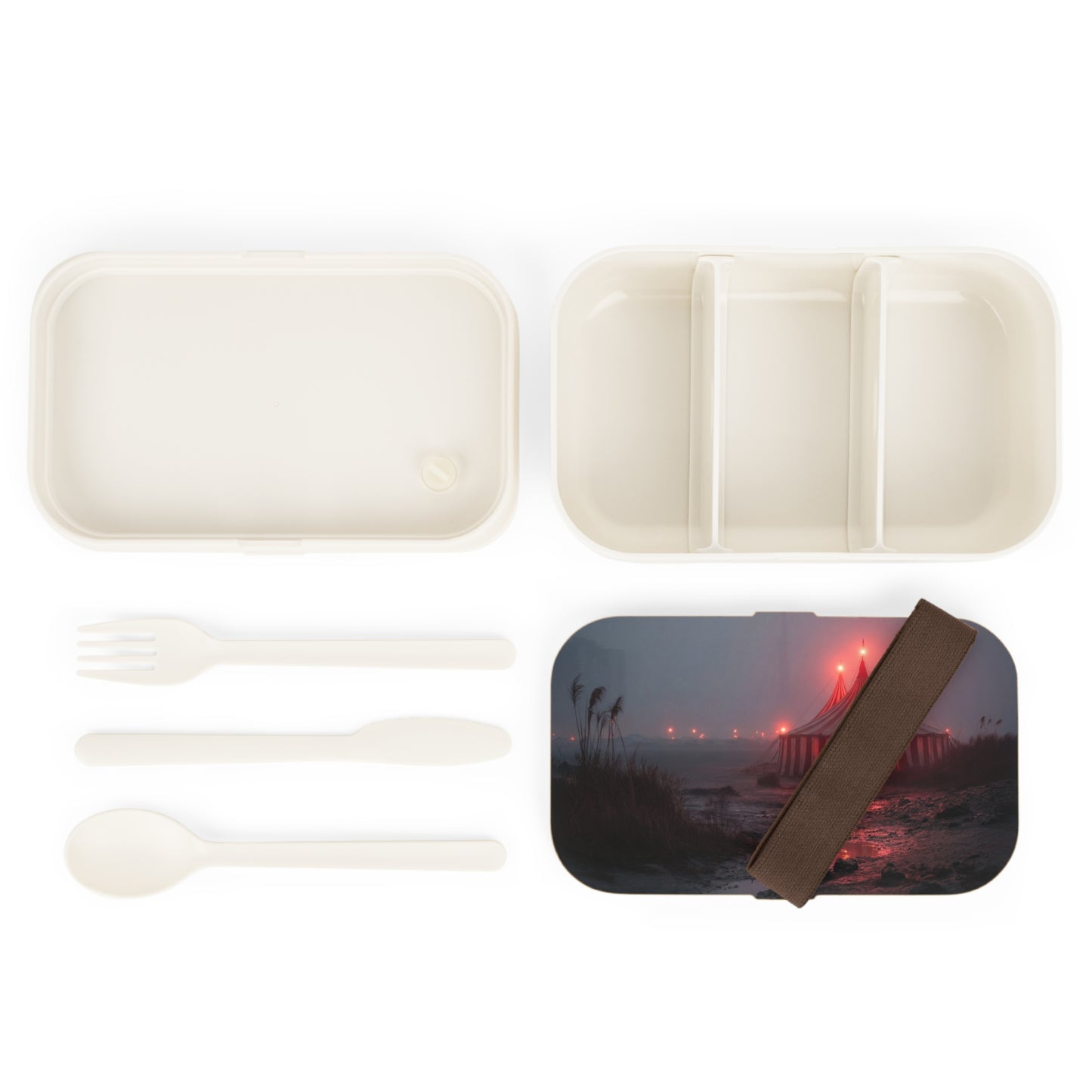 Crimson Circus Tent Bento Lunch Box – Fogbound Wonder at Dusk