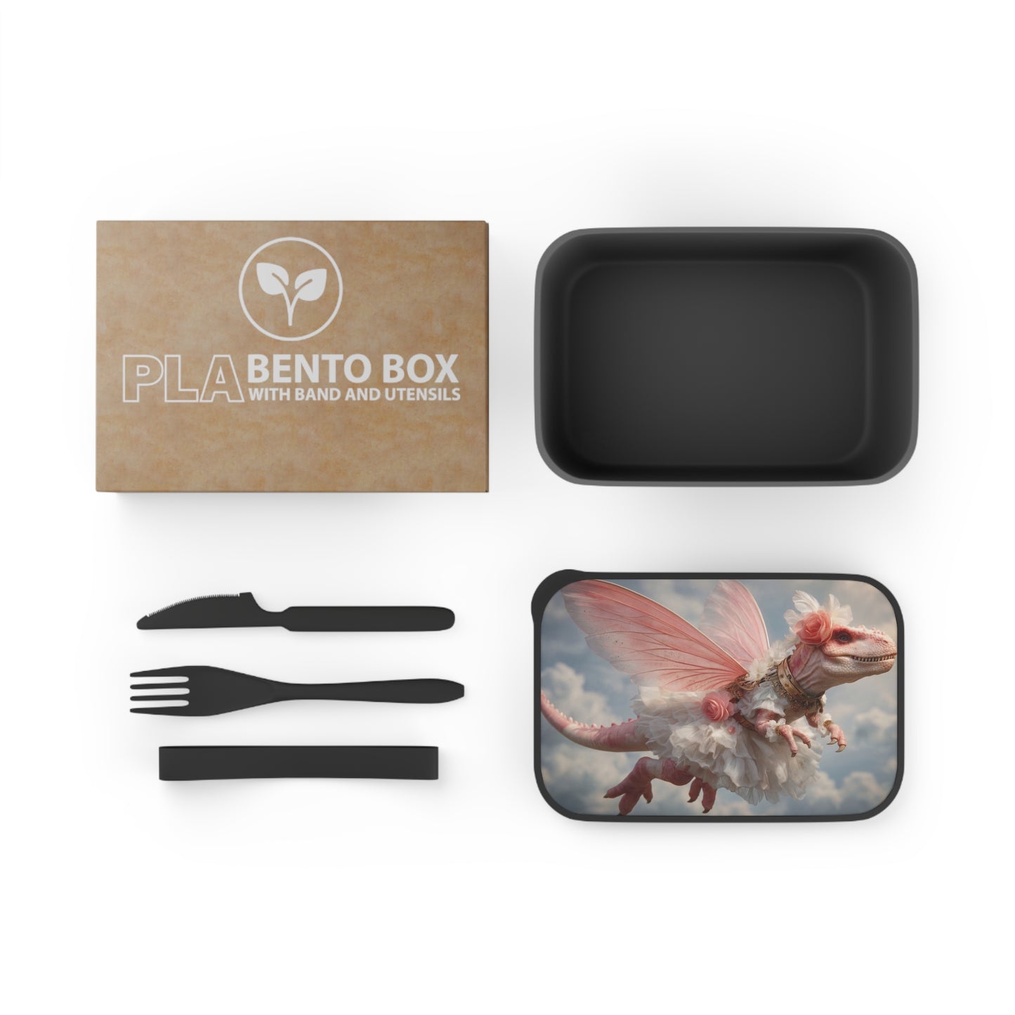 Rose-Adorned Winged Dinosaur PLA Bento Box with Band and Utensils – Skybound Couture