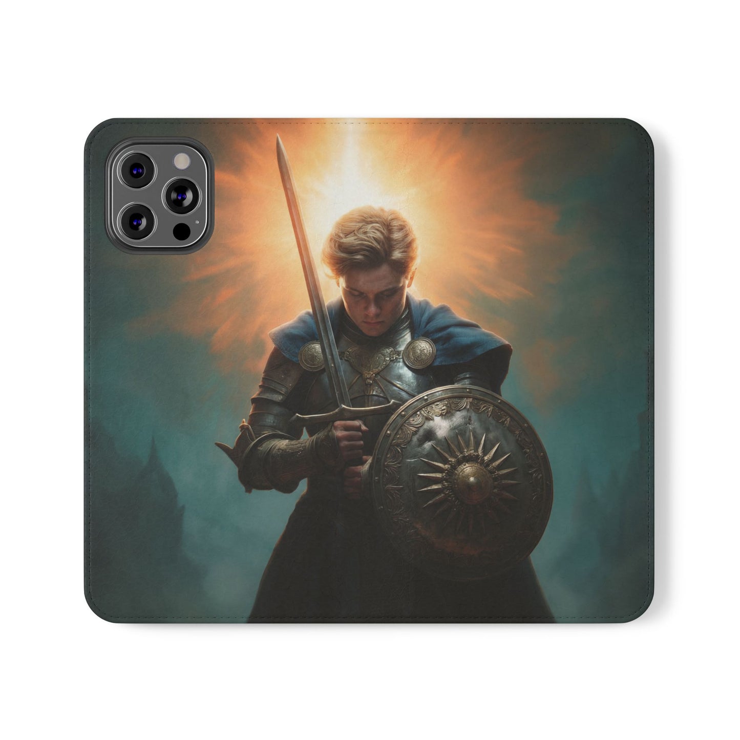 Dawn-Forged Knight Flip Cases – Radiant Armor Against Misty Skies