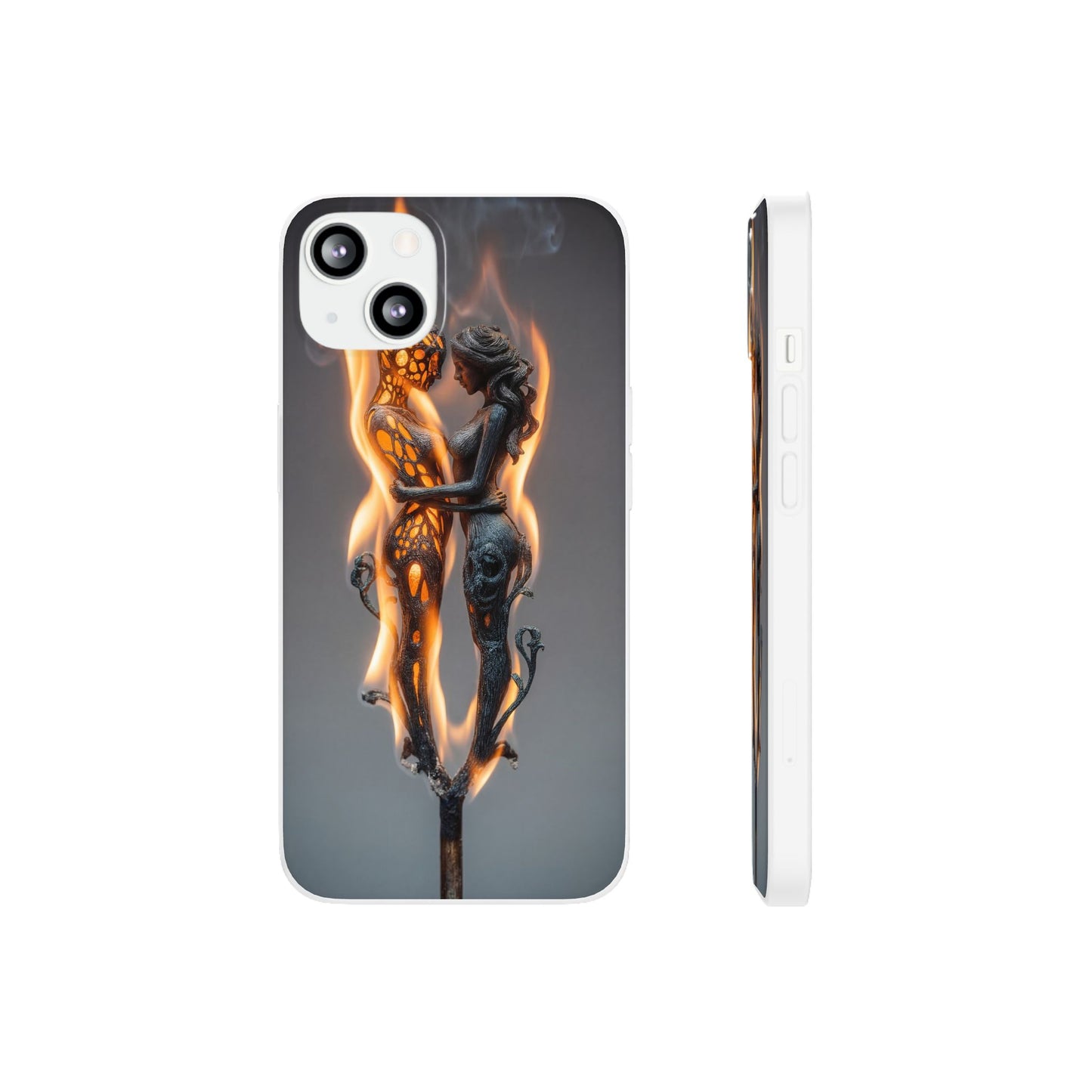 Flame-Embraced Lovers Flexi Cases – Intimate Glow Within the Fire