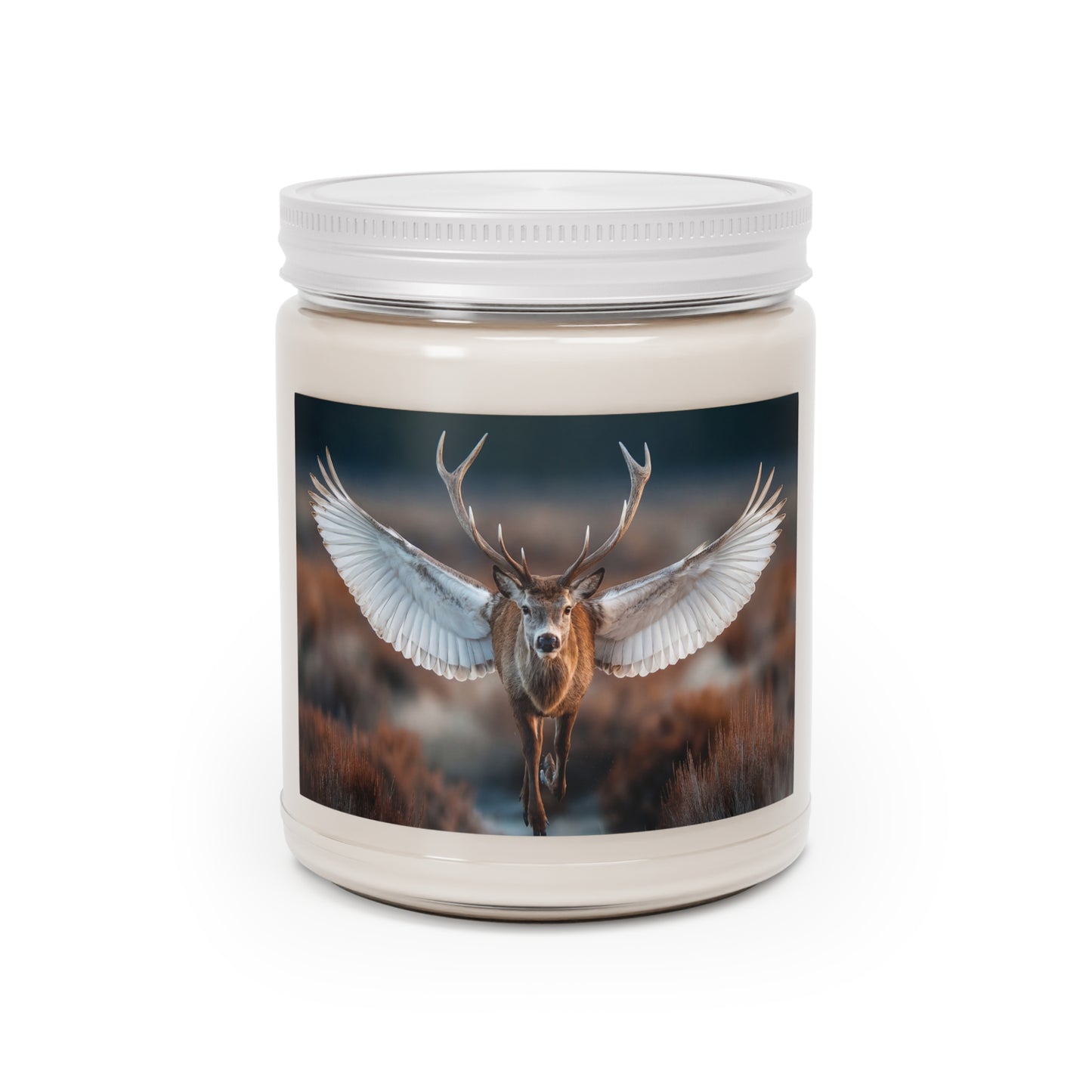 Winged Stag Scented Soy Candles with White Lid, 9oz – Flight Through Autumn’s Embers