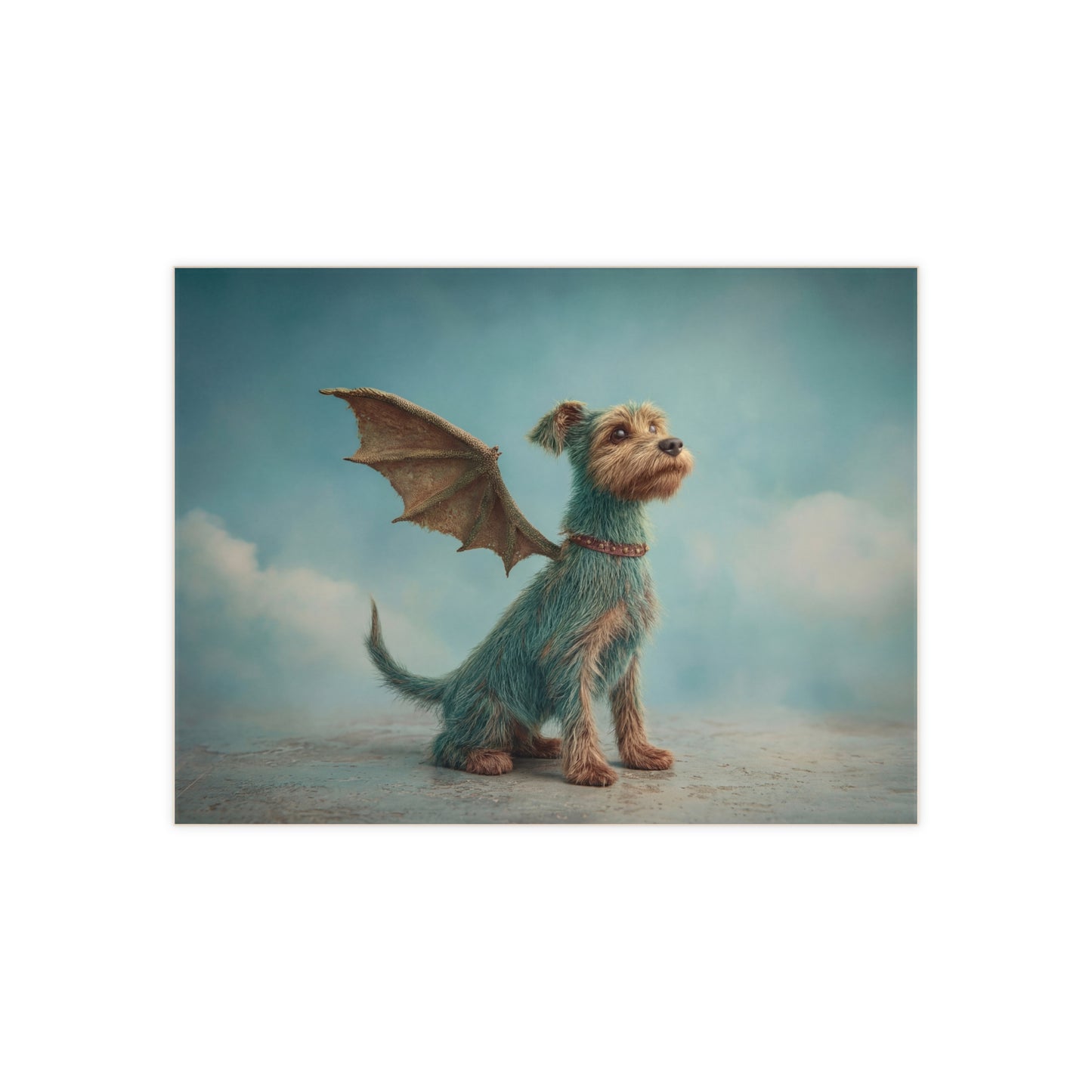 Dragon Dog Ceramic Photo Tile – Skyward Gaze in Teal Fur