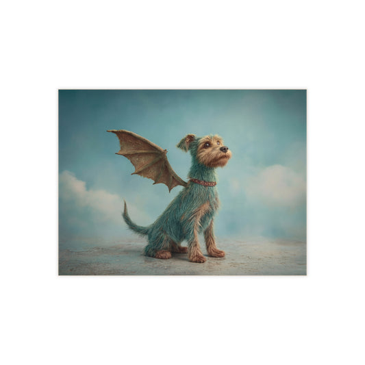 Dragon Dog Ceramic Photo Tile – Skyward Gaze in Teal Fur