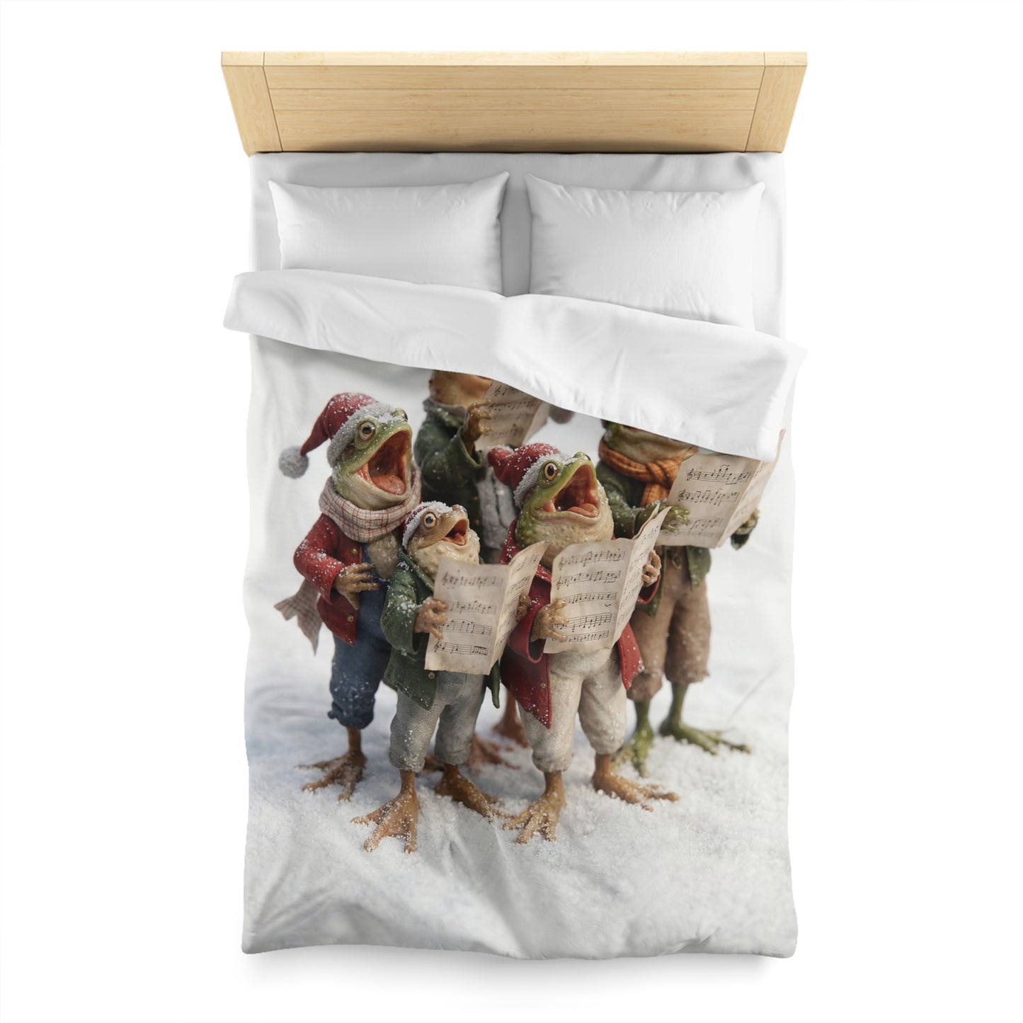Frogs in Snow Choir Microfiber Duvet Cover – Winter Carolers in Frosty Harmony