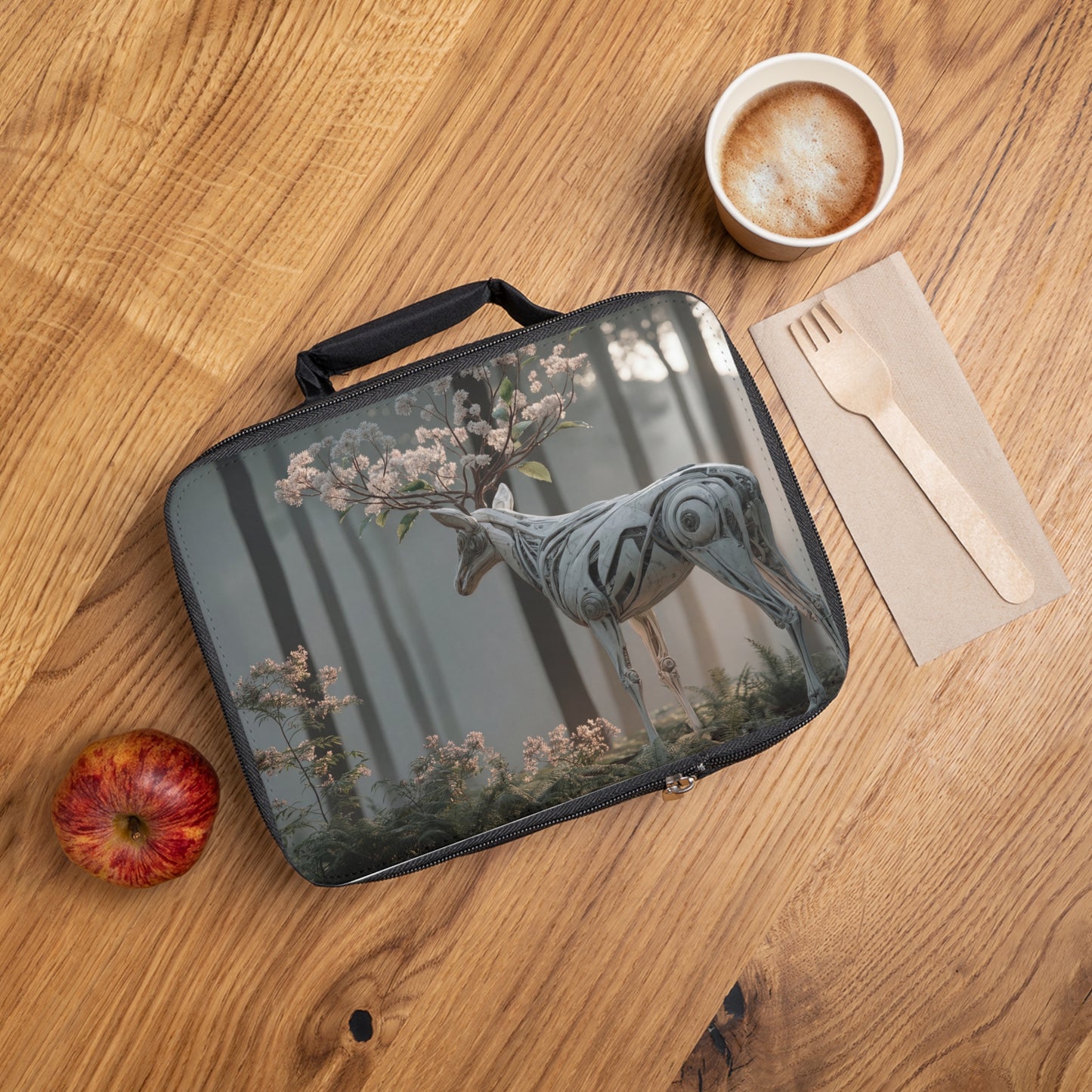 Floral Antlered Mech Deer Lunch Bag – Whimsical Forest Guardian