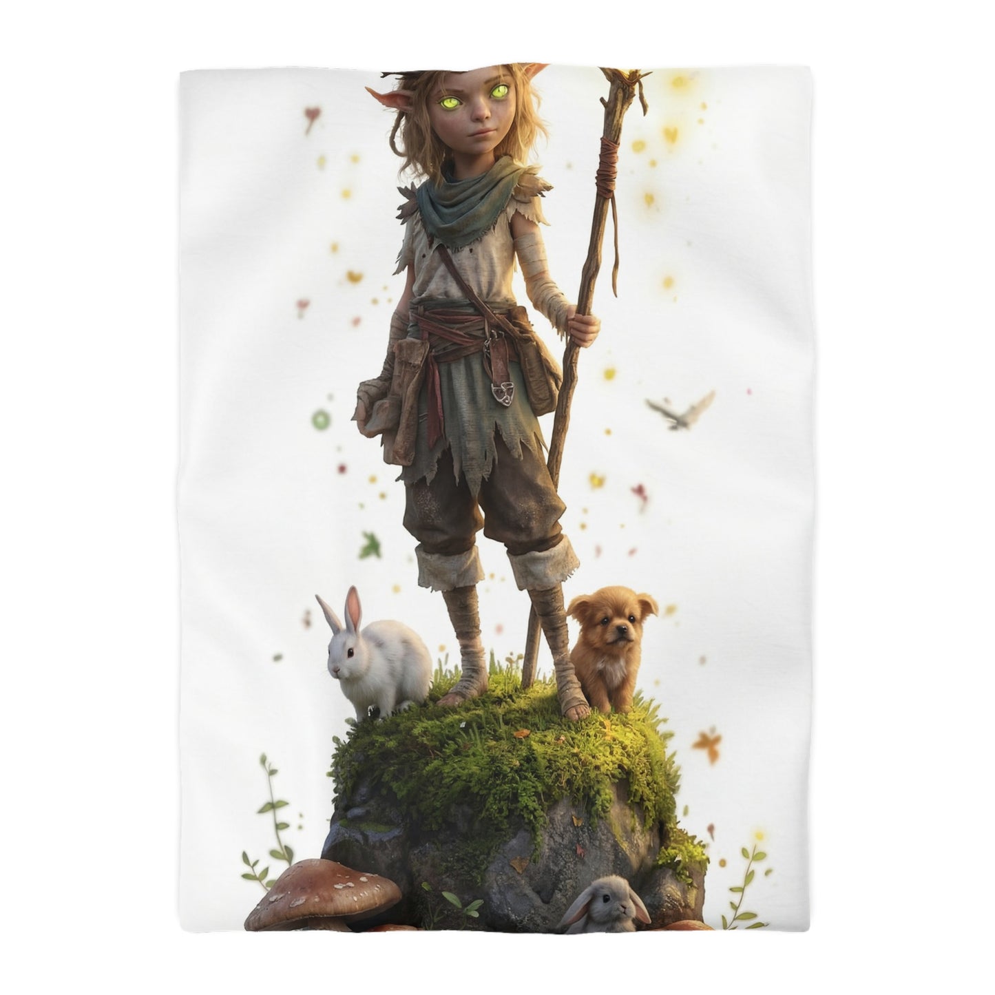 Forest Guardian Child Microfiber Duvet Cover – Mossy Rock Haven with Whispering Animals