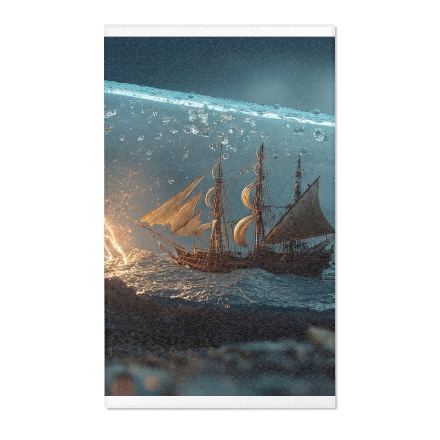 Storm-Sailed Ship in Bottle Area Rug – Captured Gale on Pebbled Shore