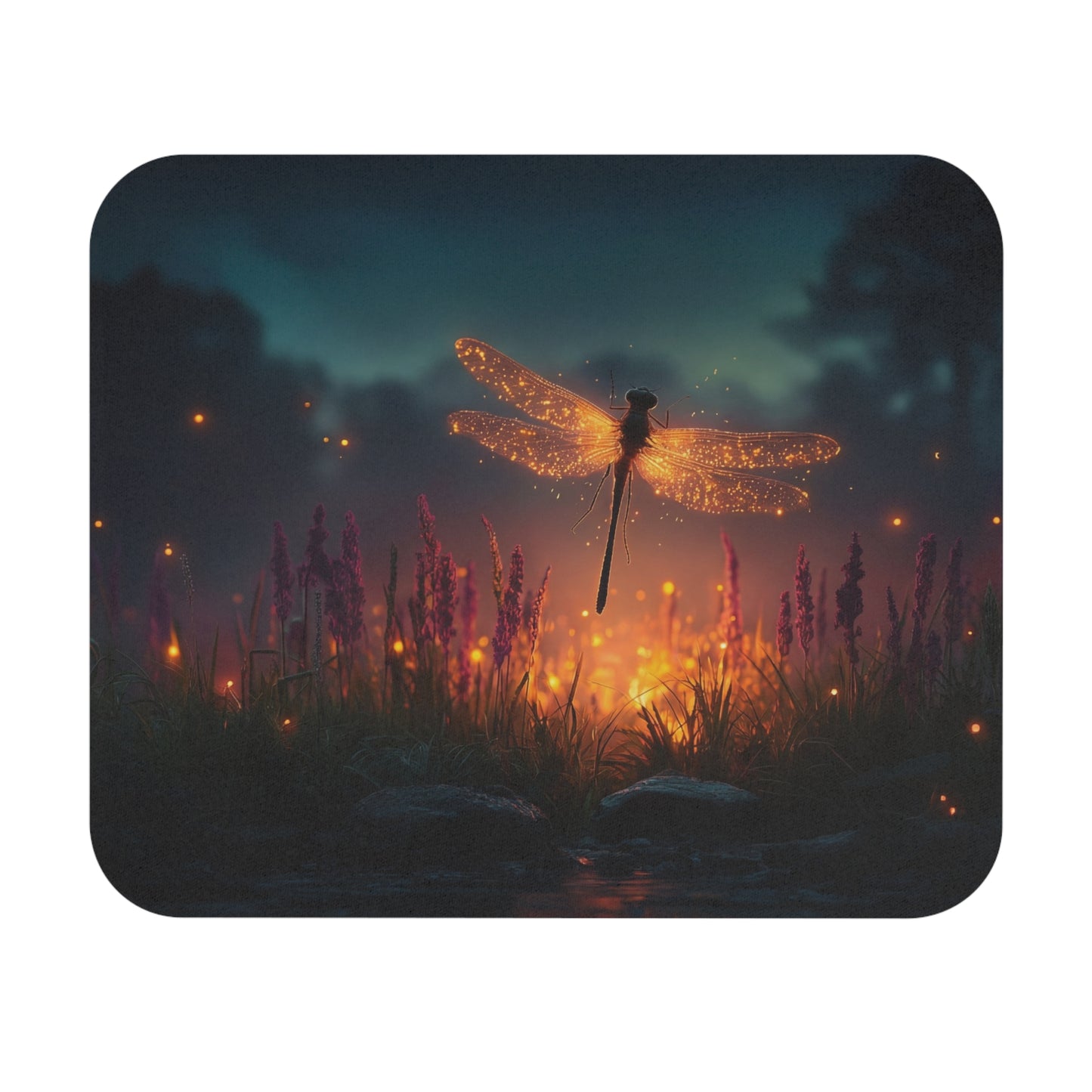 Luminescent Dragonfly Mouse Pad – Twilight Meadow Dreamscape