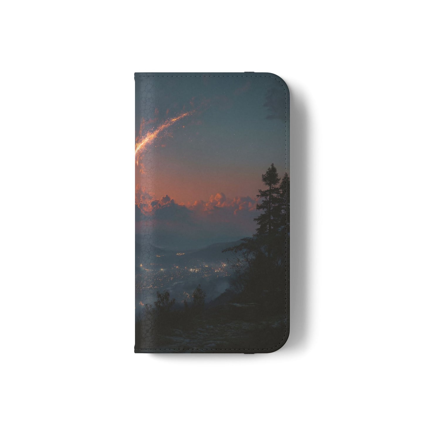 Meteor Over Valley Flip Cases – Crimson Sky Sentinel Cover