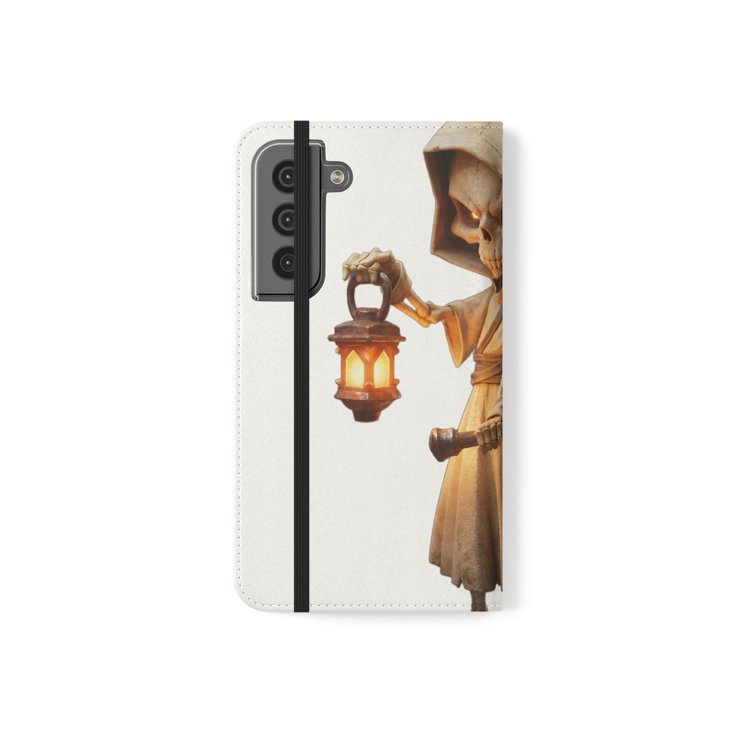 Lantern-Bearing Sentinel Flip Cases – Hooded Guardian with Scythe and Warm Glow
